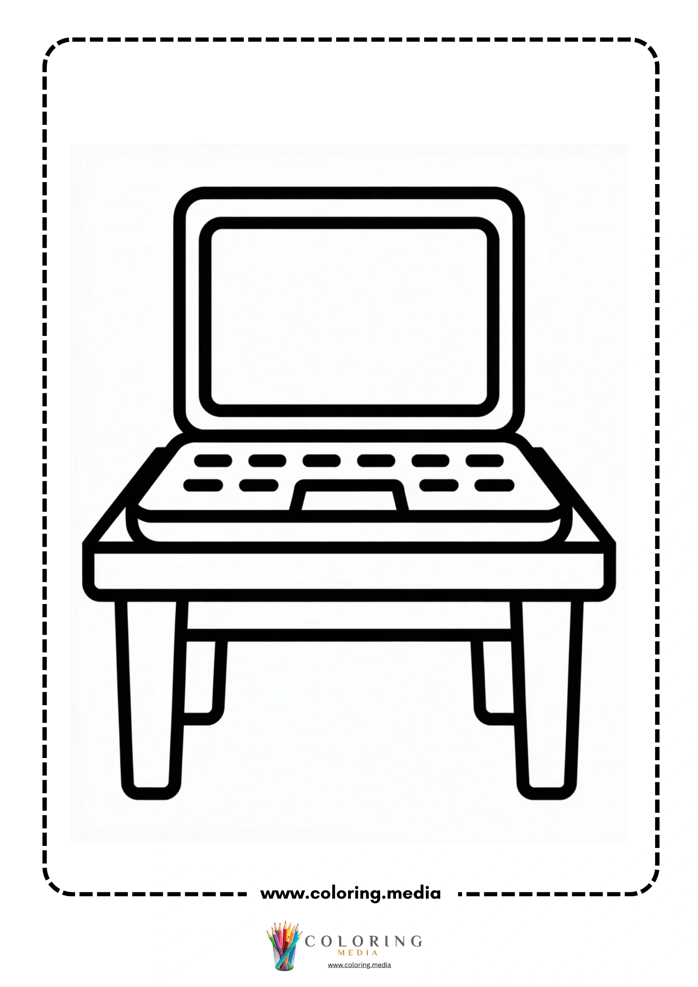 Computer coloring page with student facing a monitor