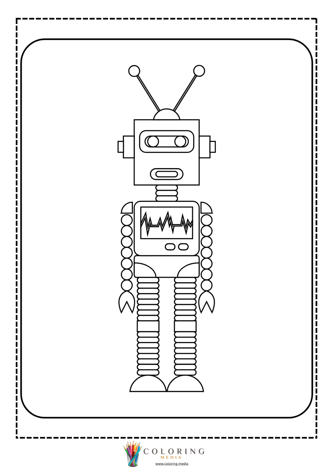 Cute robots coloring page with robot and mechanical details