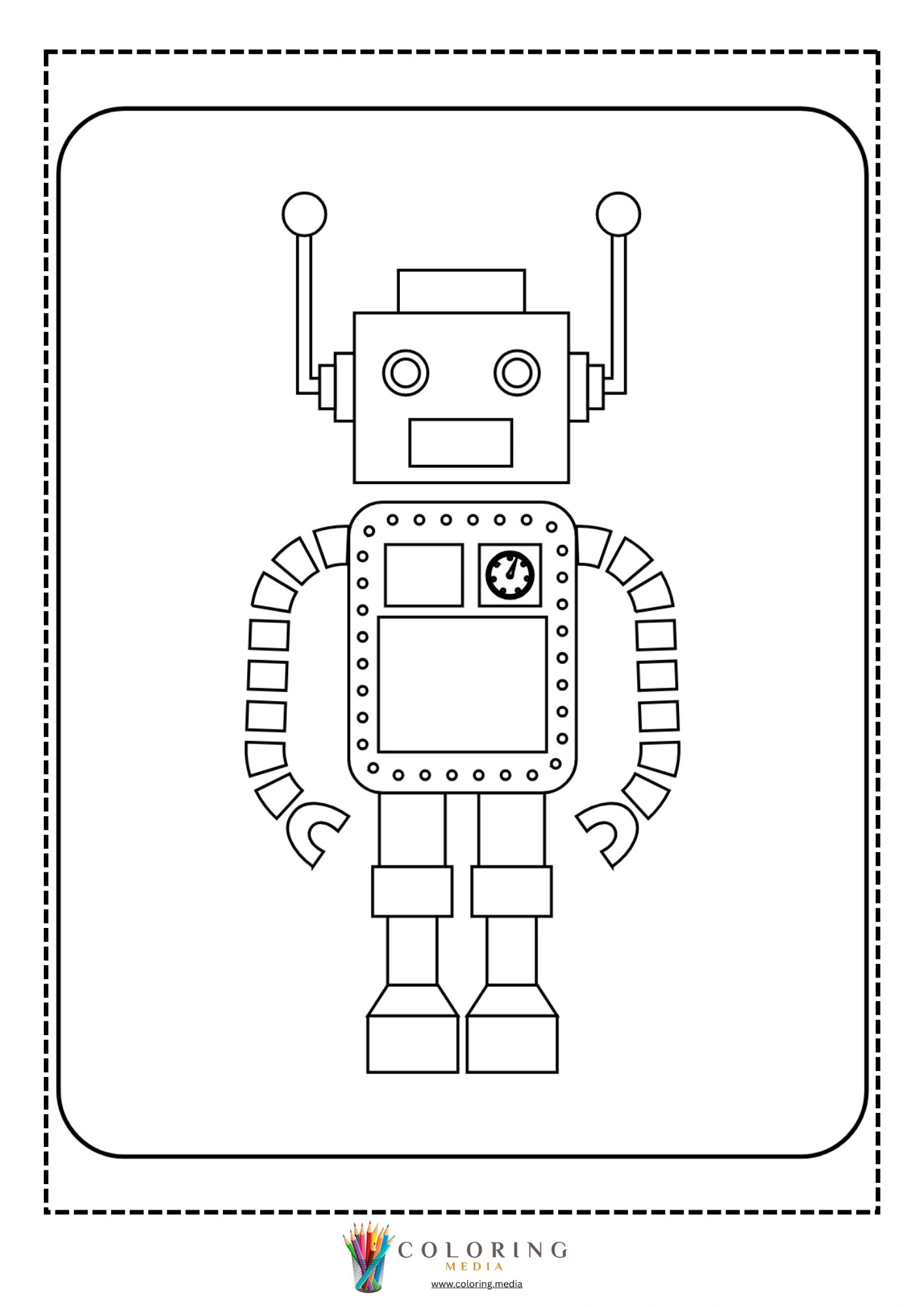 Cute robots coloring page with robot body and circular controls