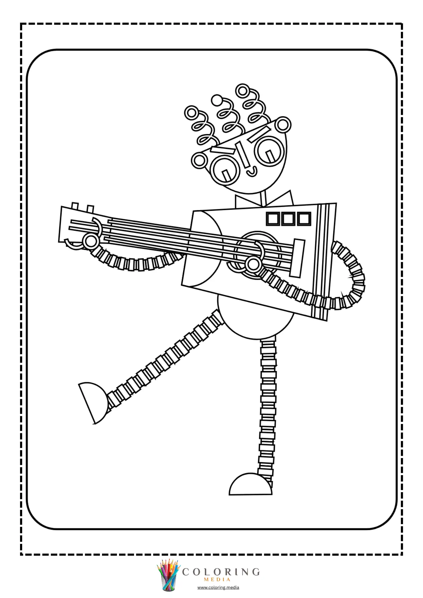 Cute robots coloring page with robot hands and round ears