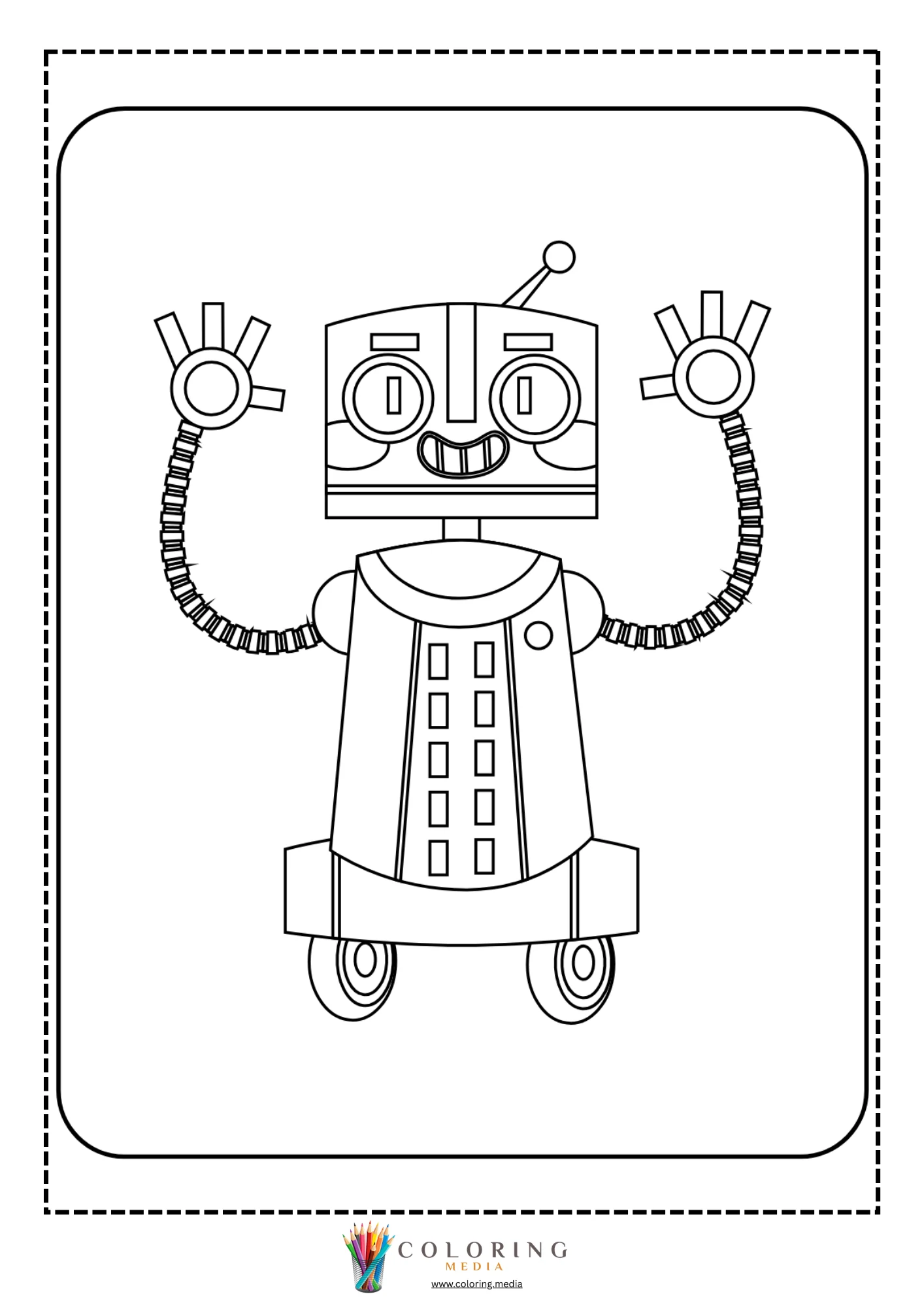 Cute robots coloring page with robot head and metal body