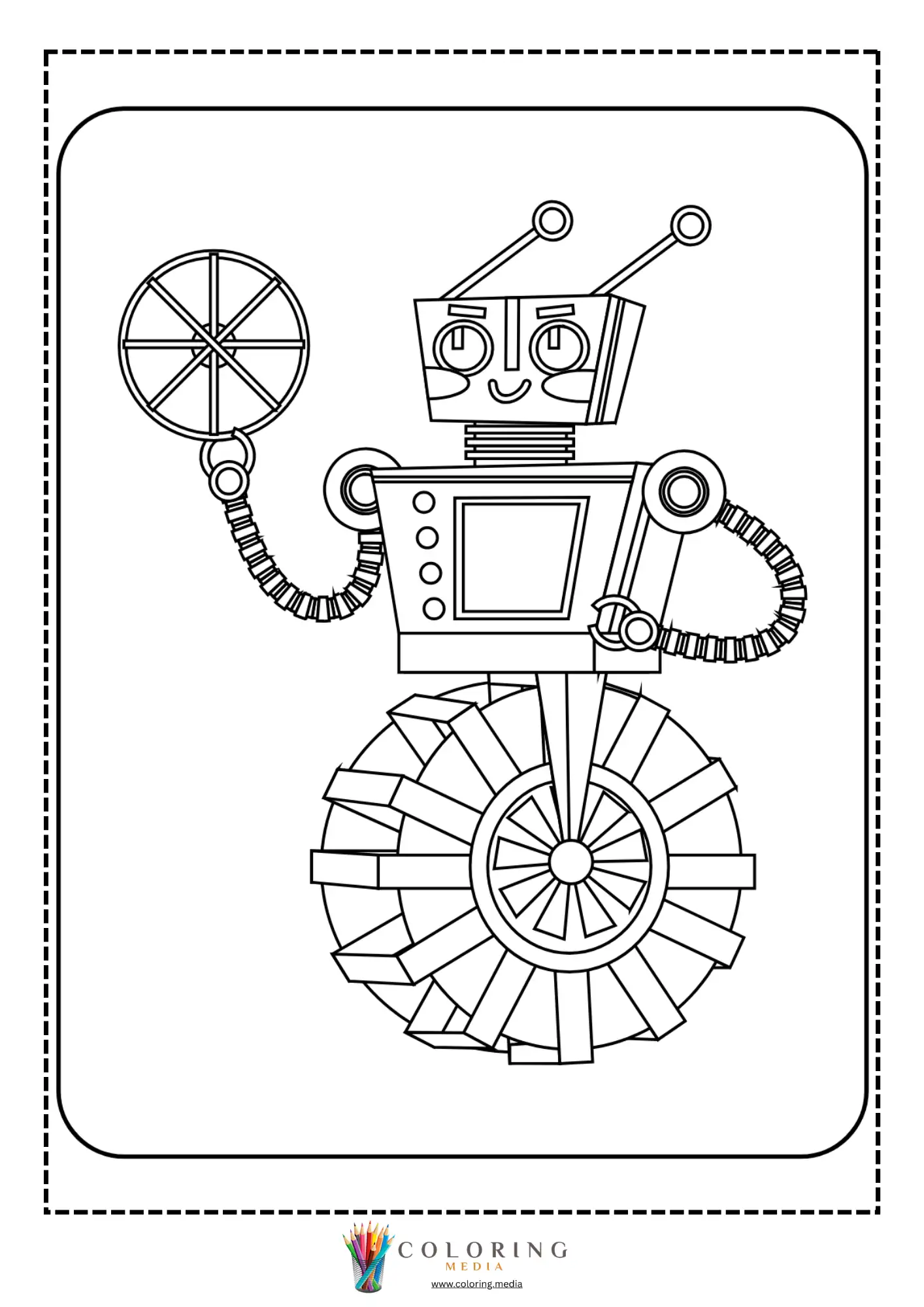 Cute robots coloring page with robot legs and claw arms
