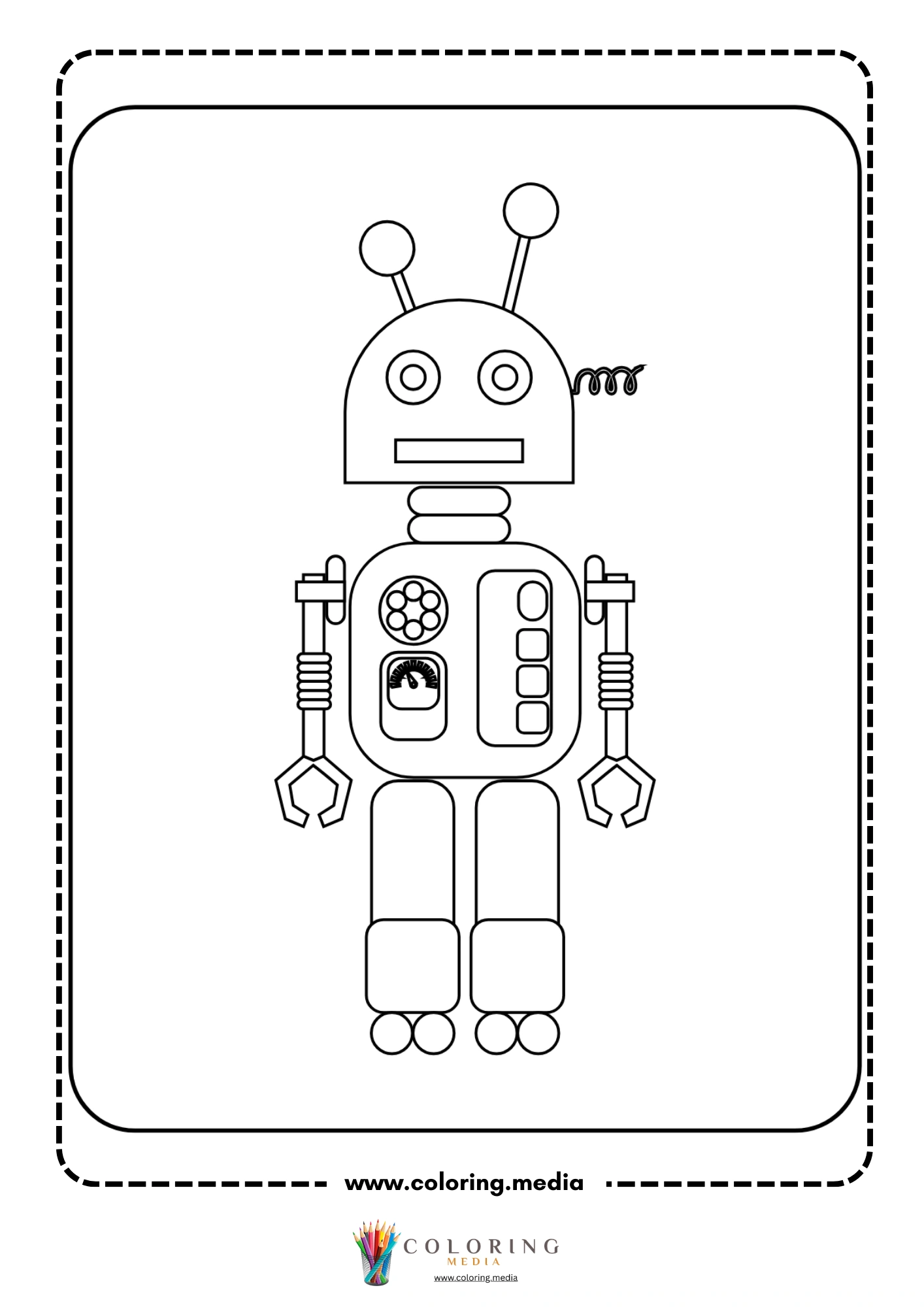 Cute robots coloring page with friendly robot and antenna