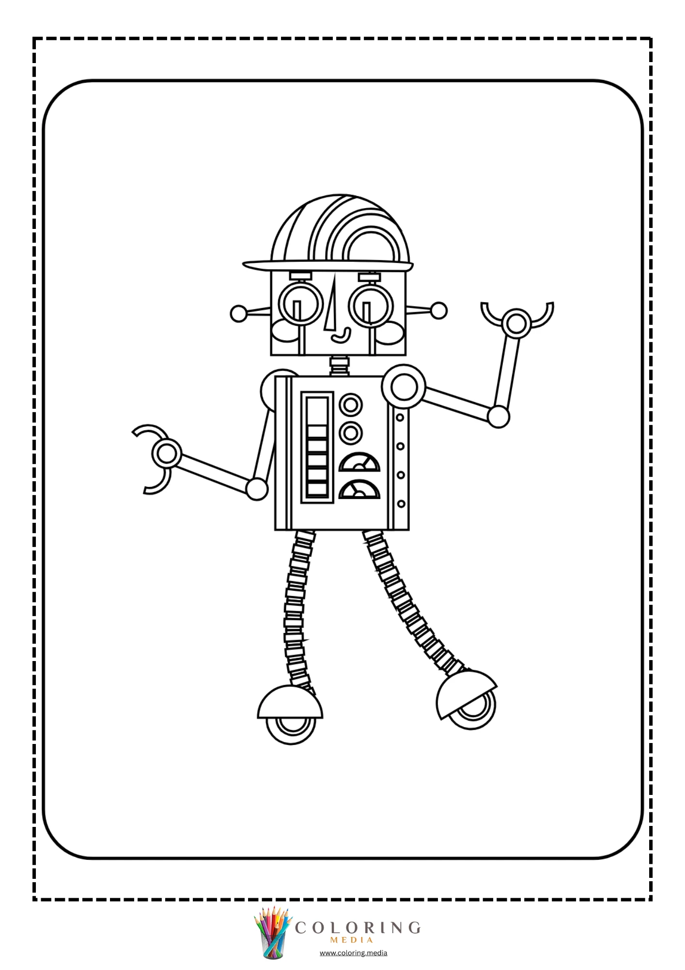 Cute robots coloring page with cute mechanical robot figure