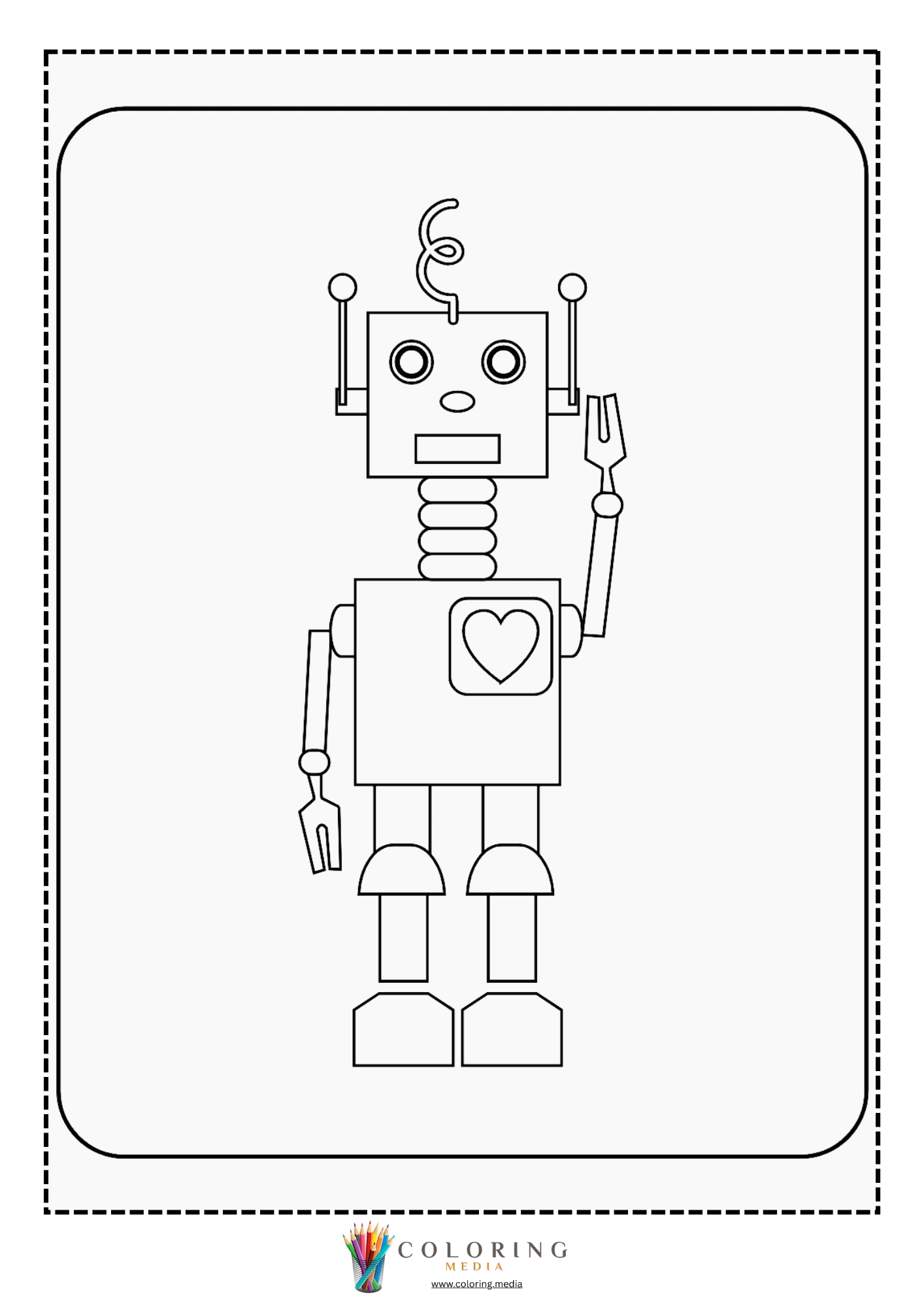 Cute robots coloring page with simple robot body and buttons