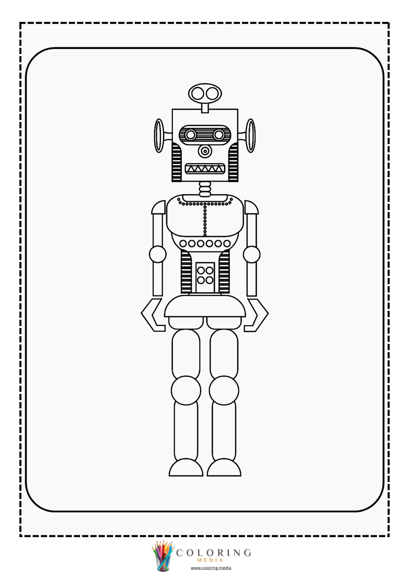 Cute robots coloring page with smiling robot character
