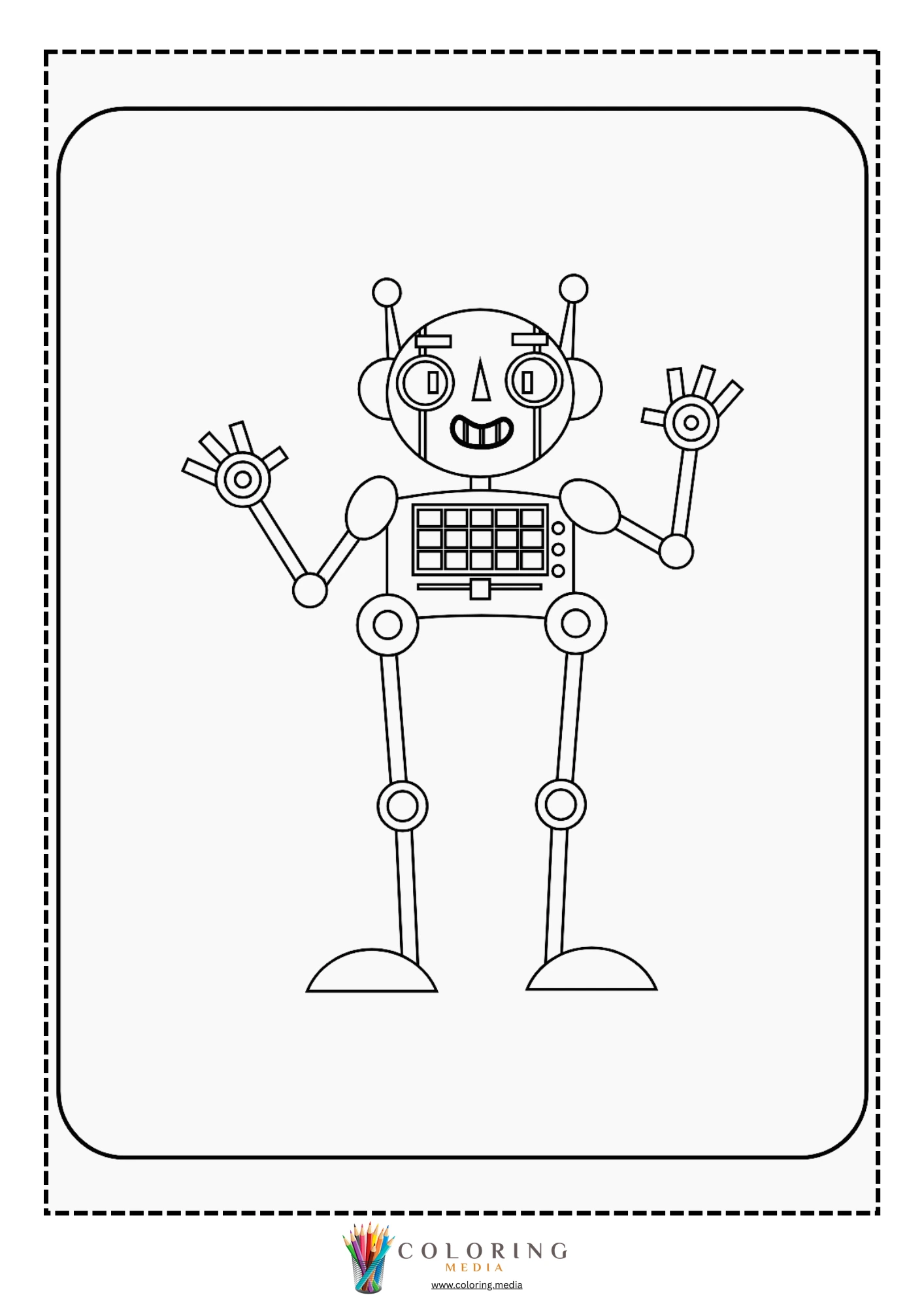 Cute robots coloring page with robot arms and spring legs