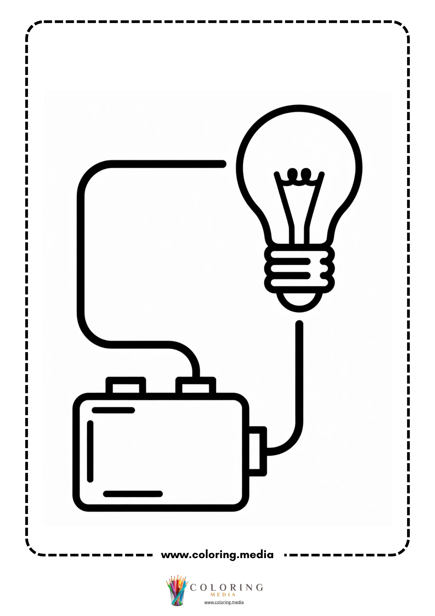 Electronic coloring page with battery connected to a light bulb
