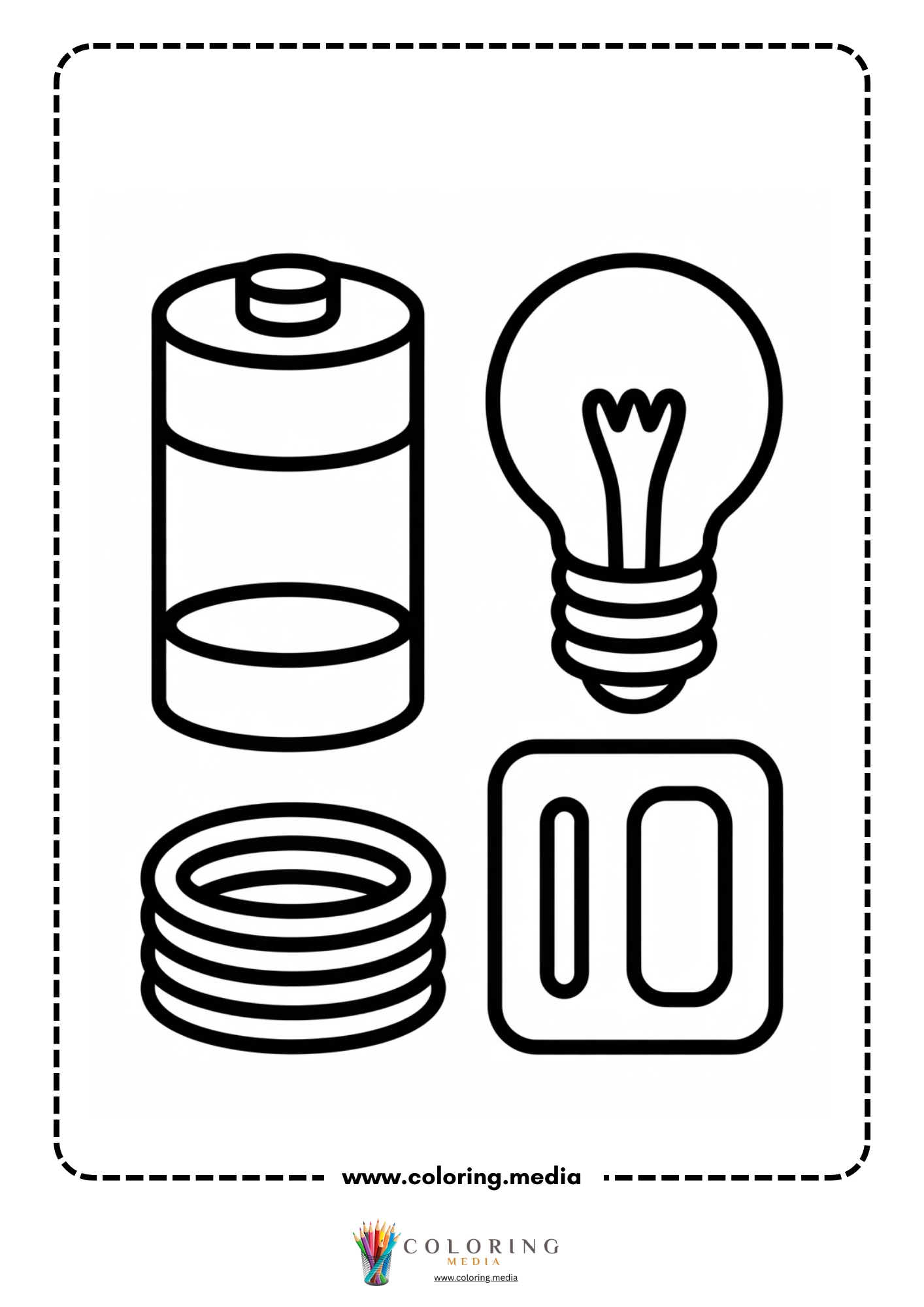 Electronic coloring page with plug battery and wire