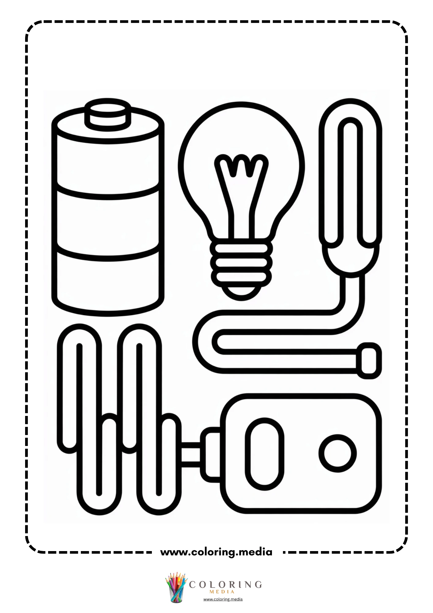 Electronic coloring page with power cell and connection points