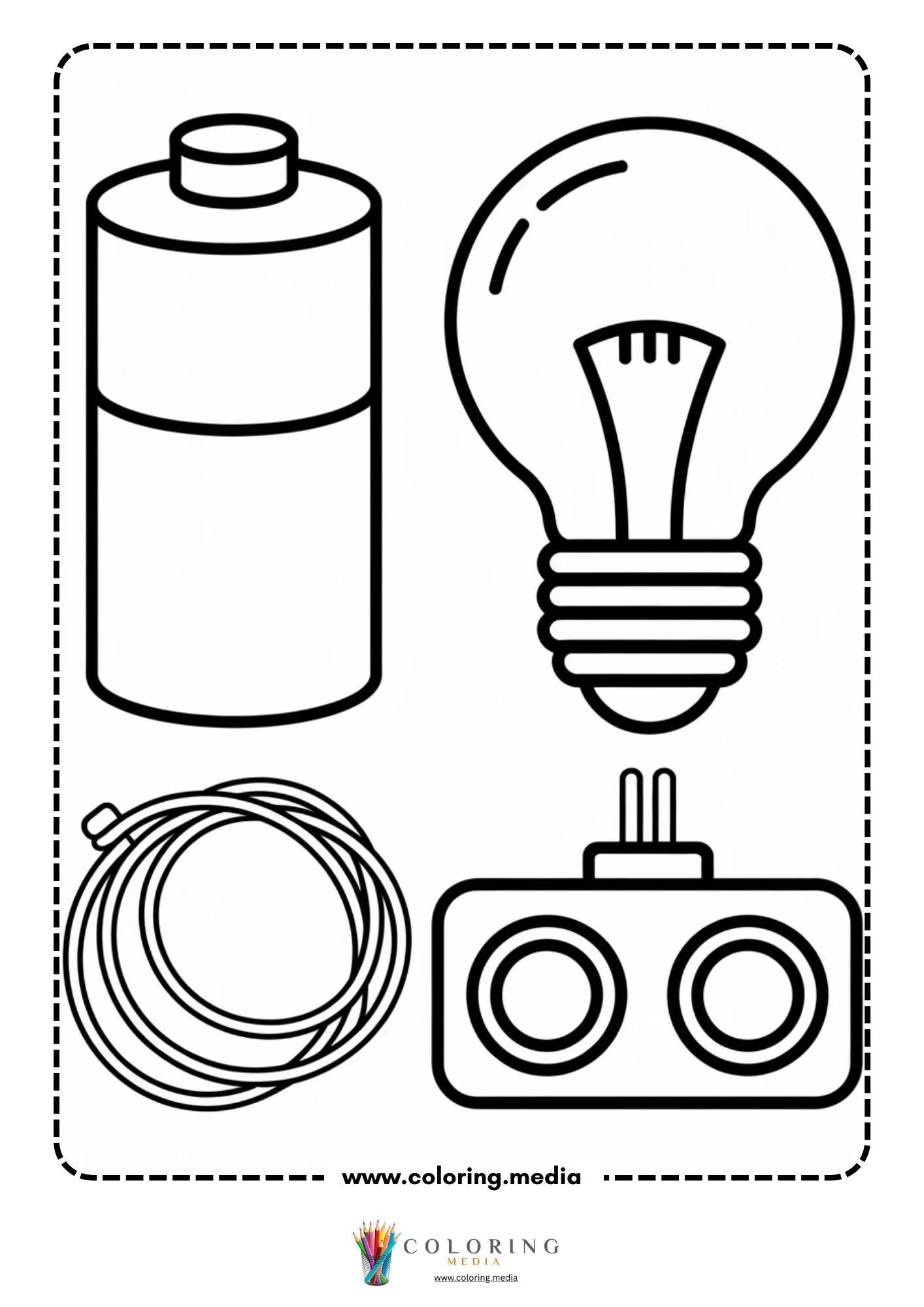 Electronic coloring page with electronic parts line art
