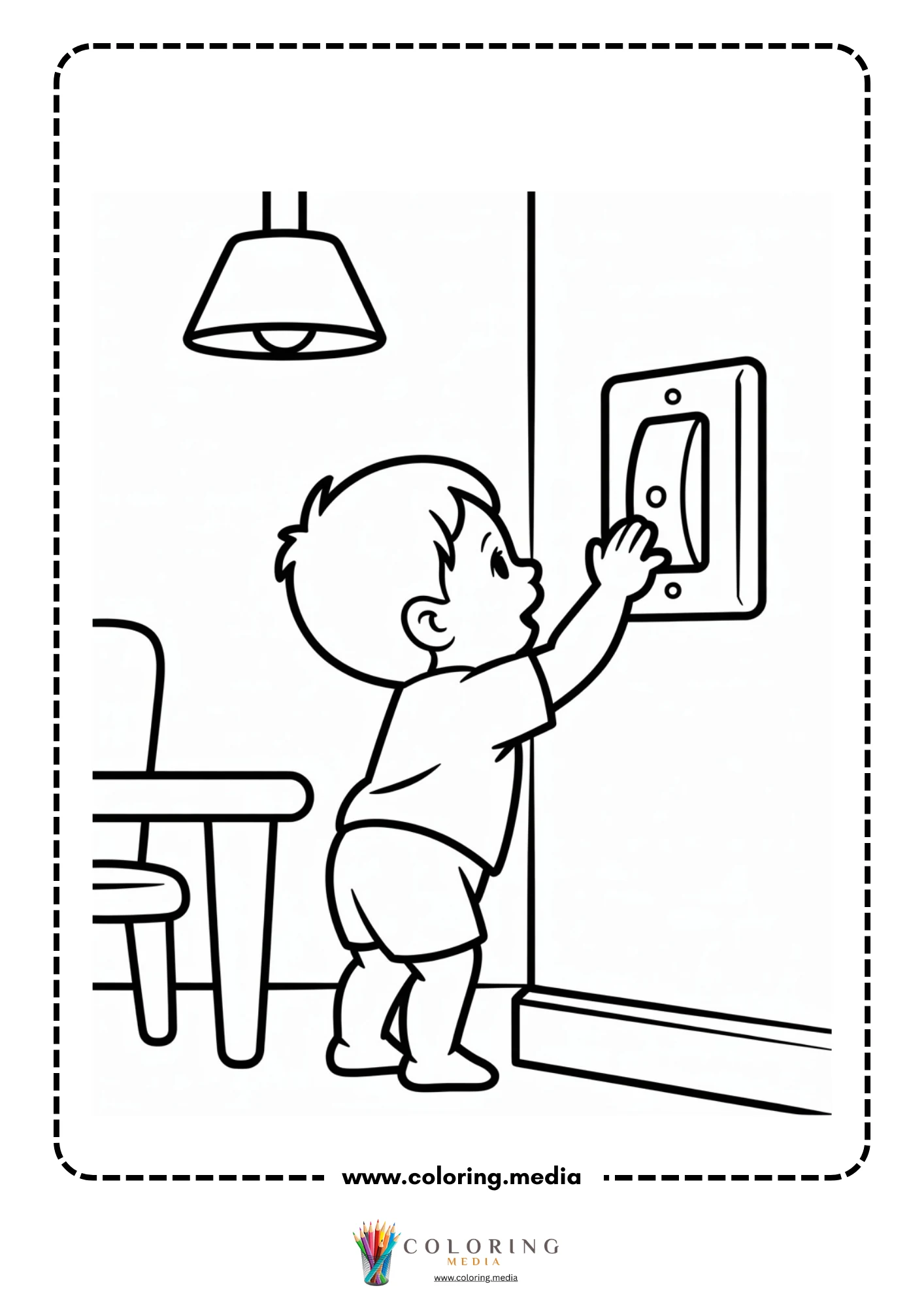 Electronic coloring page with simple electrical gadget