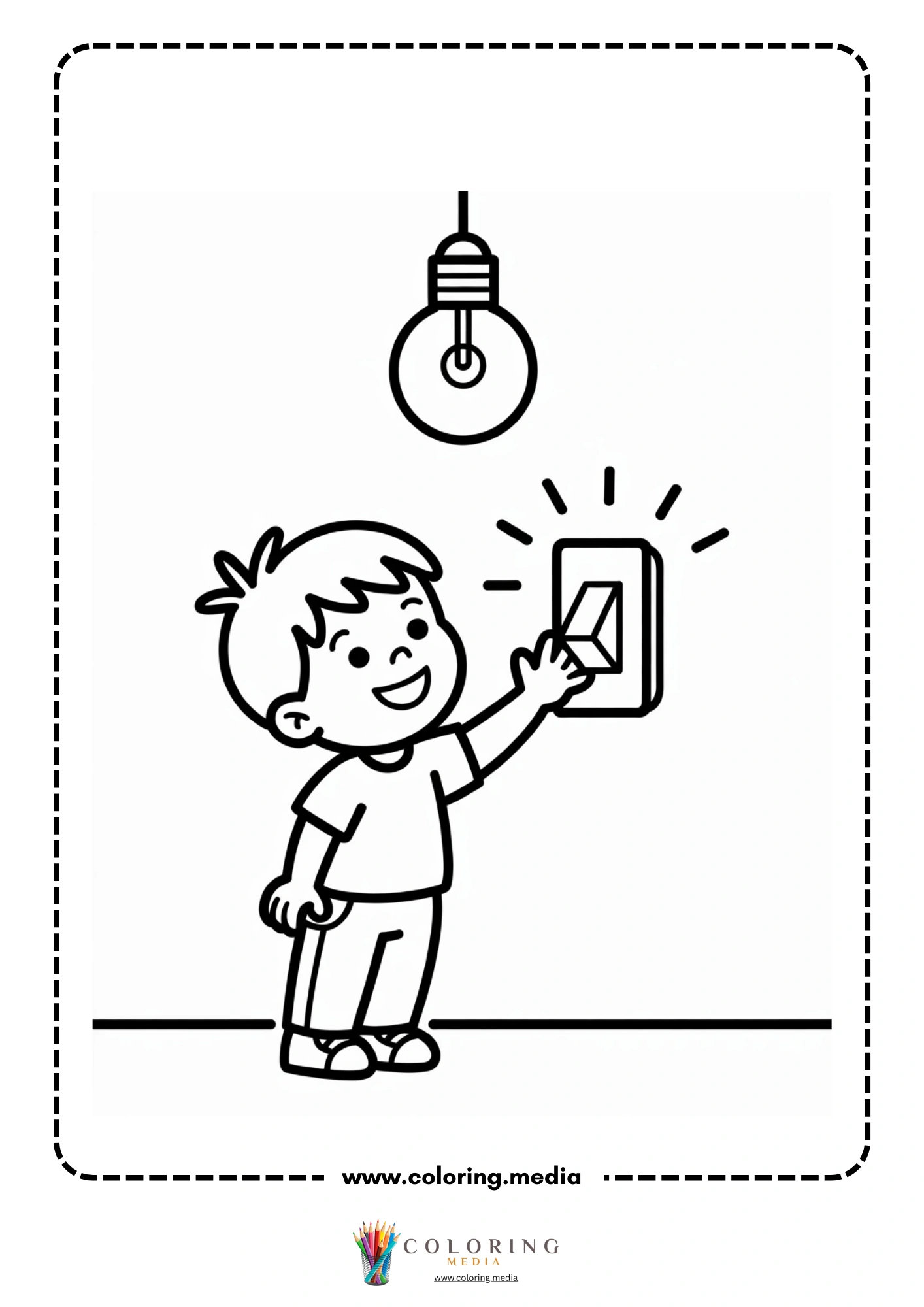 Electronic coloring page with bulb powered by a battery