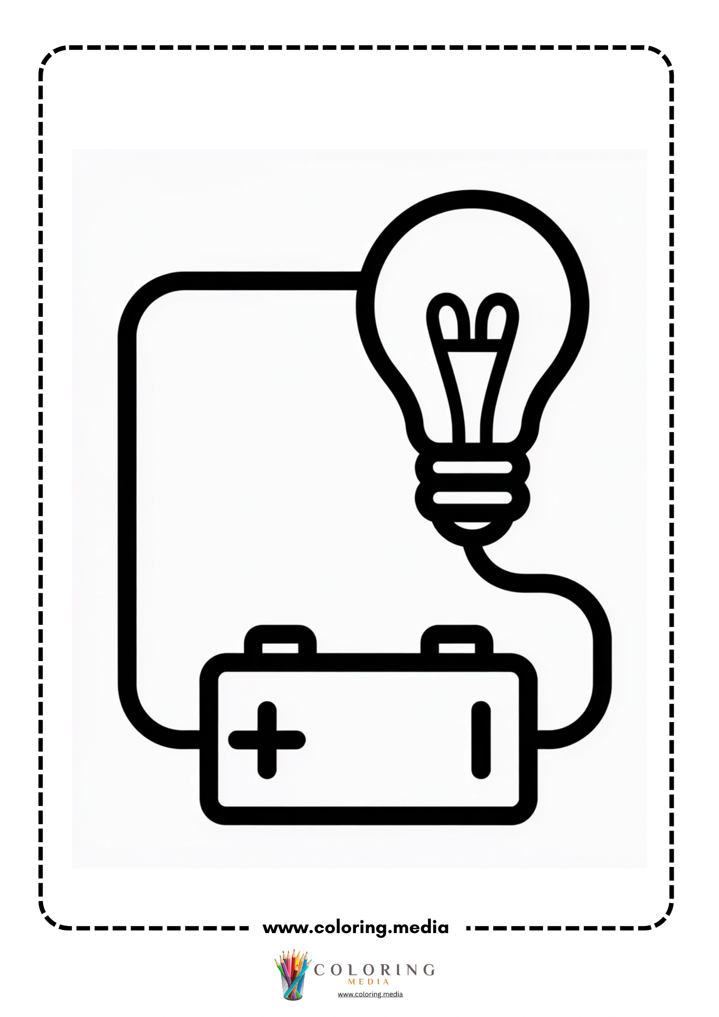 Electronic coloring page with light bulb icon and circuit path