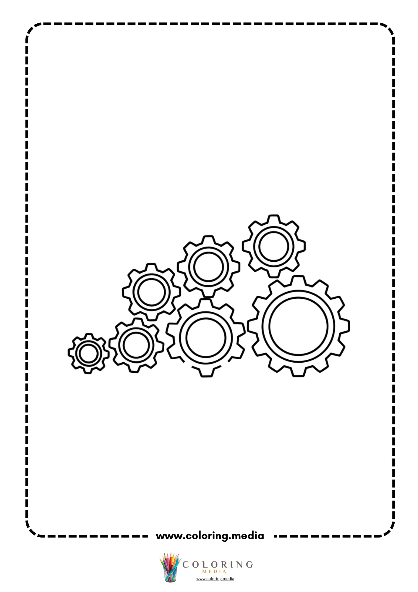 Gear coloring page with child builder and mechanical parts