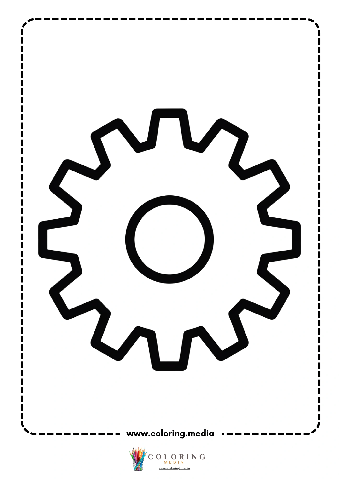 Gear coloring page with single large cog outline
