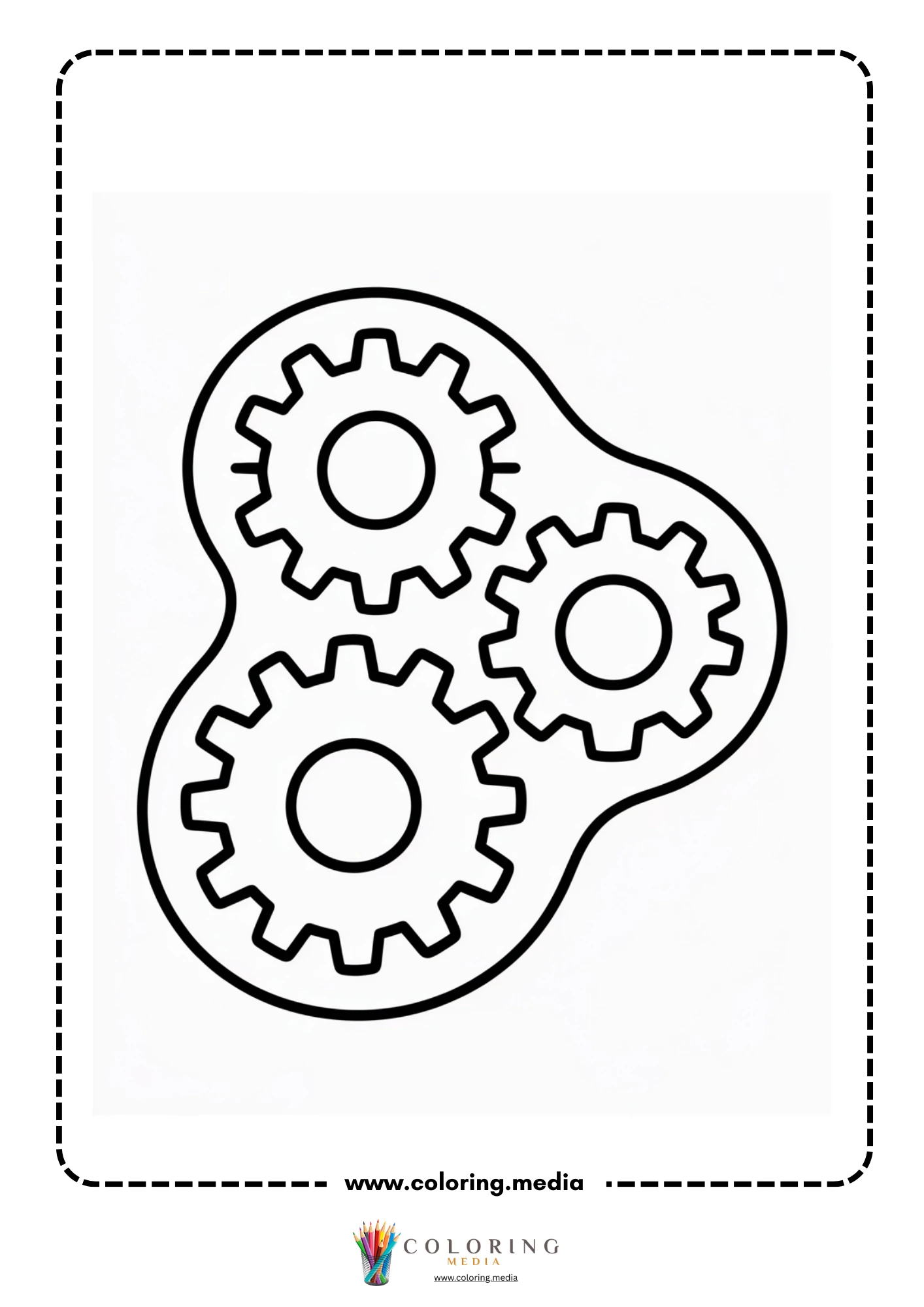 Gear coloring page with gears and simple blueprint marks