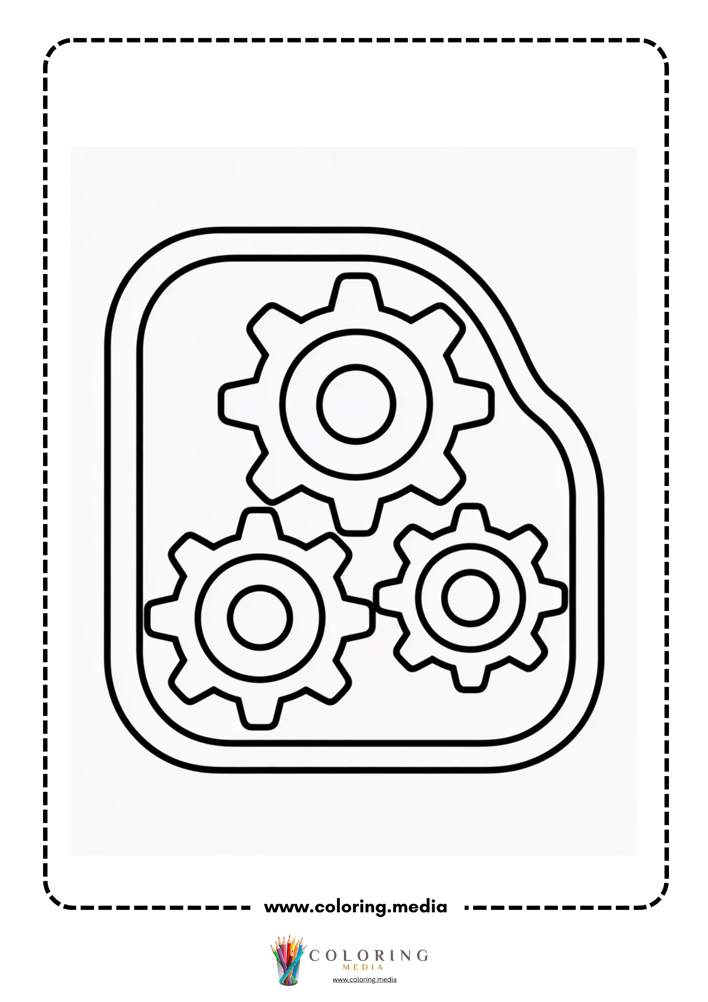 Gear coloring page with engineering tools and cog wheels