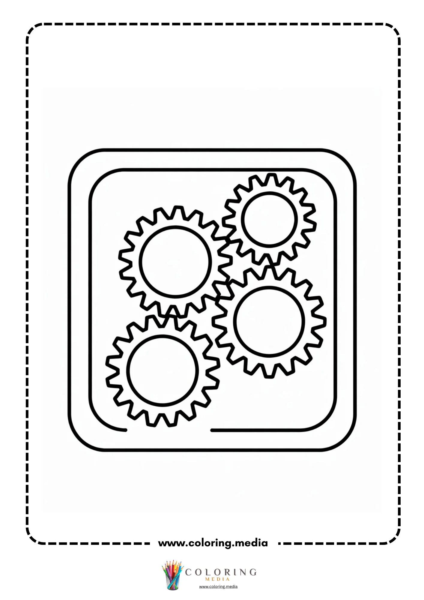 Gear coloring page with rotating gear shapes