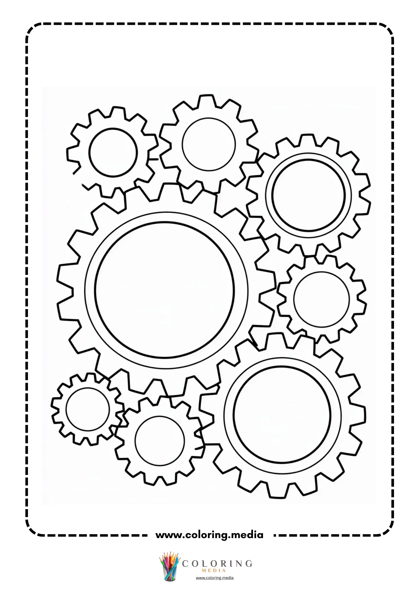 Gear coloring page with machine gear cluster
