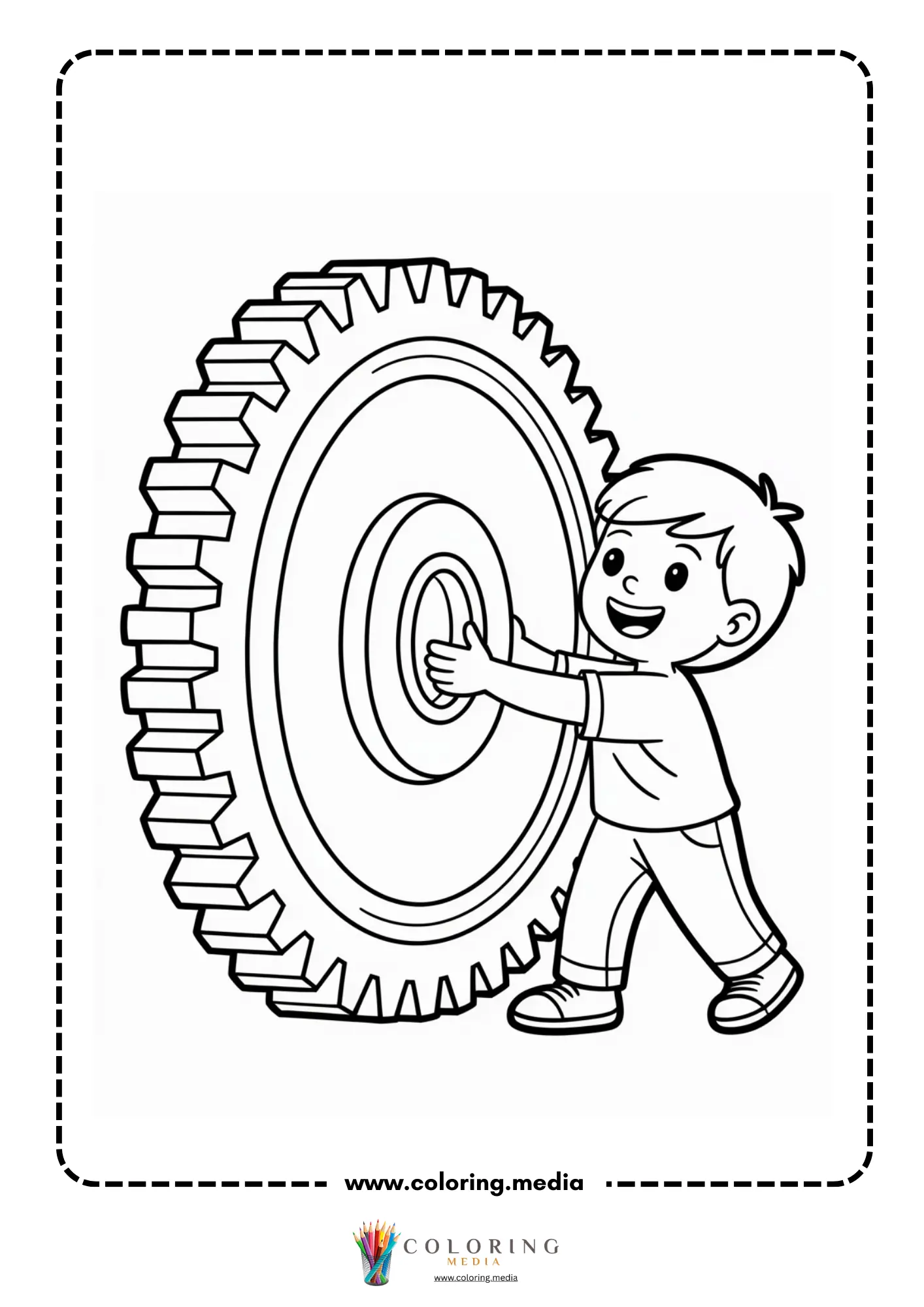 Gear coloring page with wrench beside cog wheel