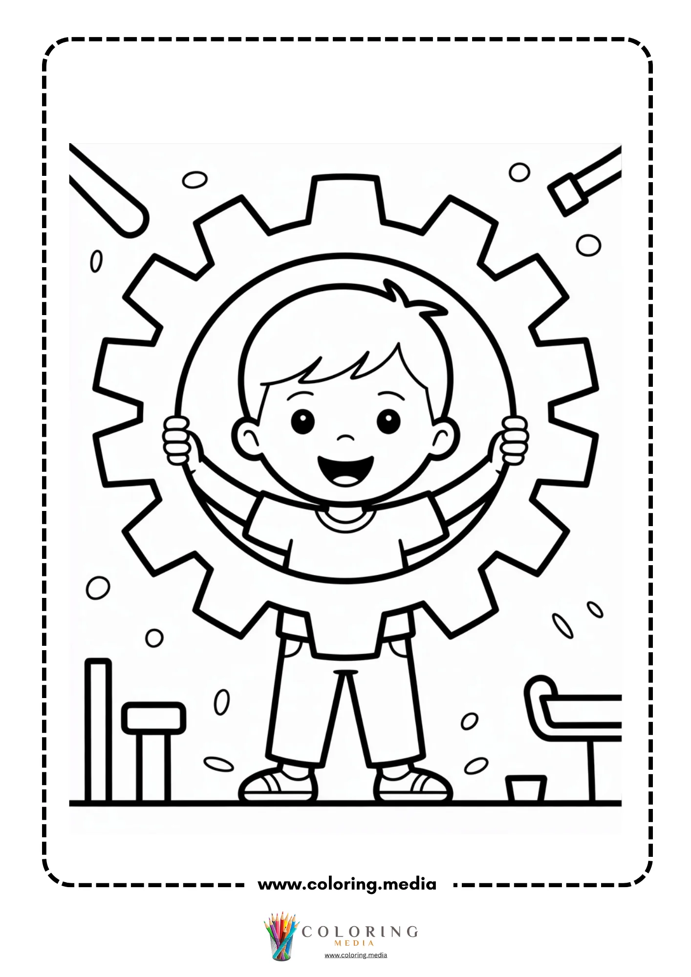 Gear coloring page with robot style mechanical parts