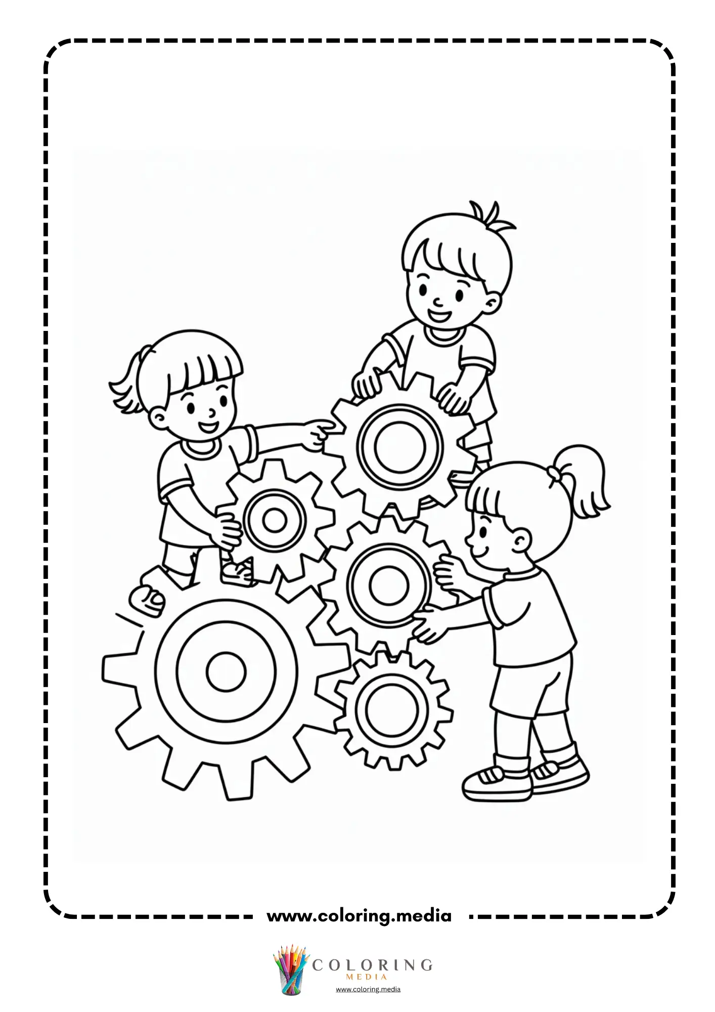 Gear coloring page with construction helmet and gears