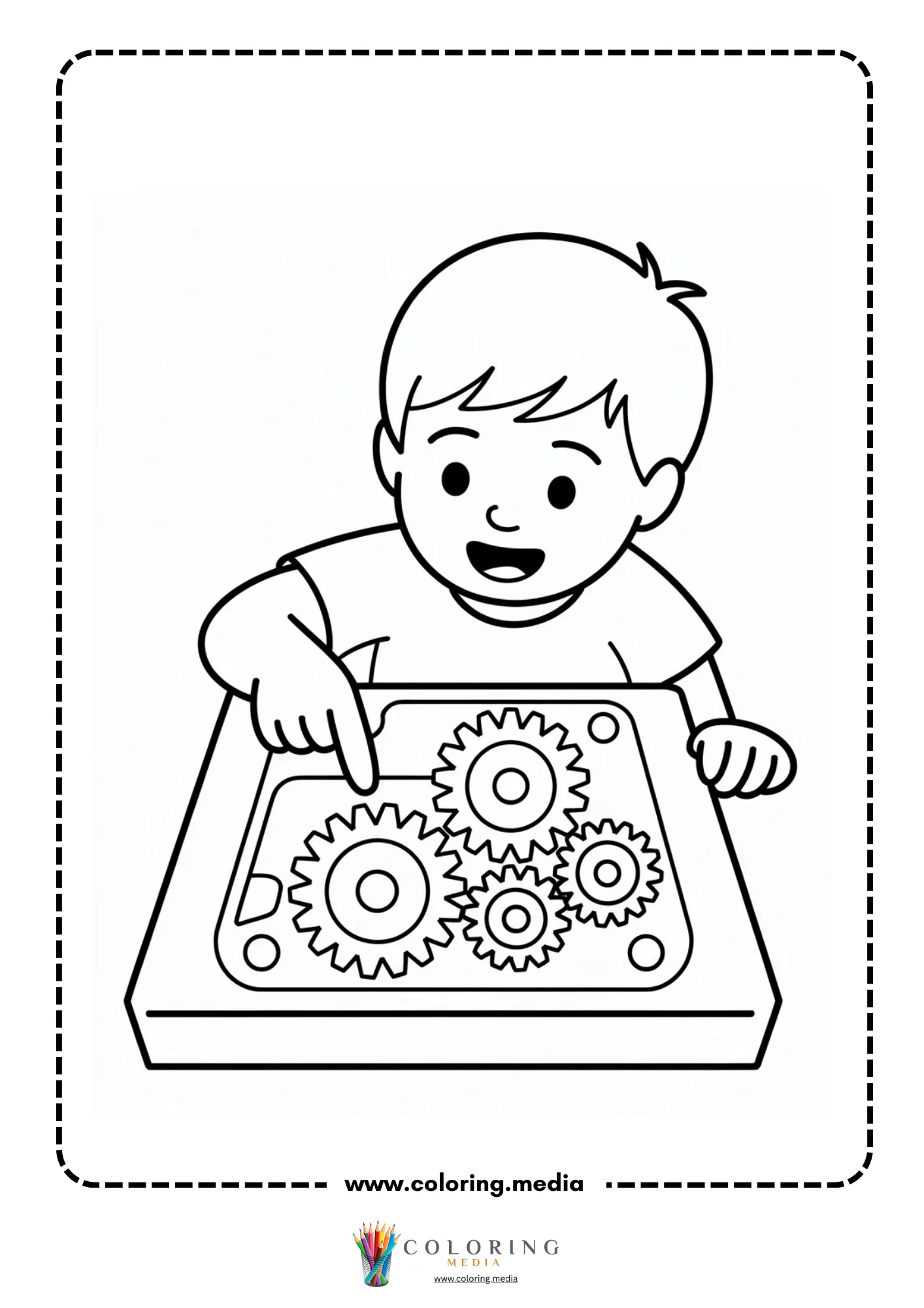 Gear coloring page with large gear and smaller cog