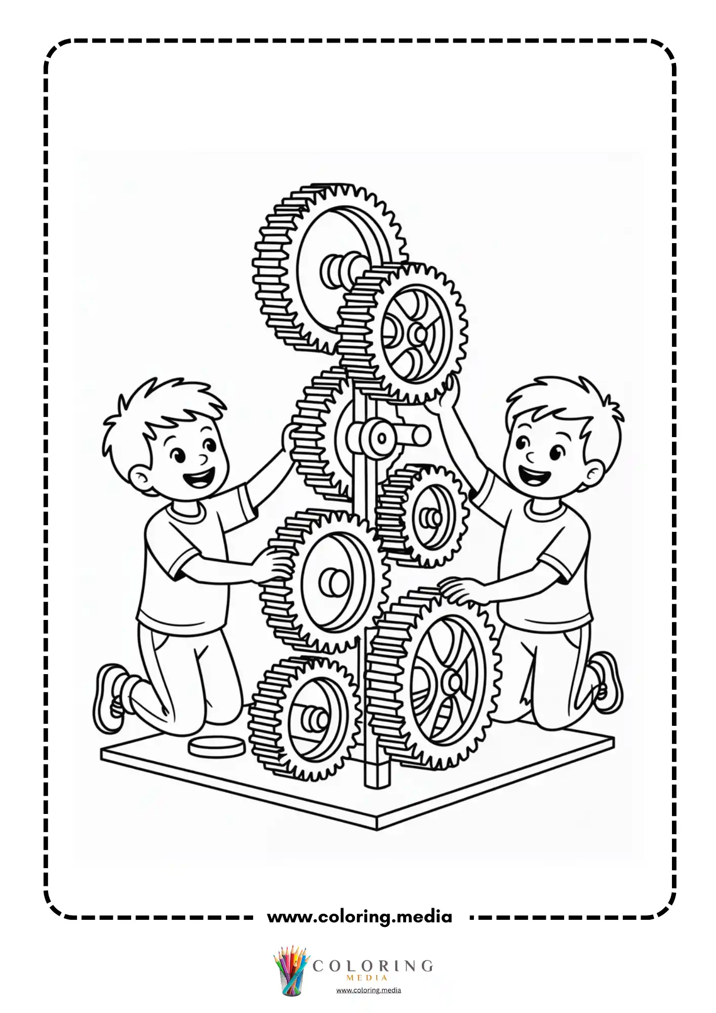 Gear coloring page with mechanical cog wheel line art