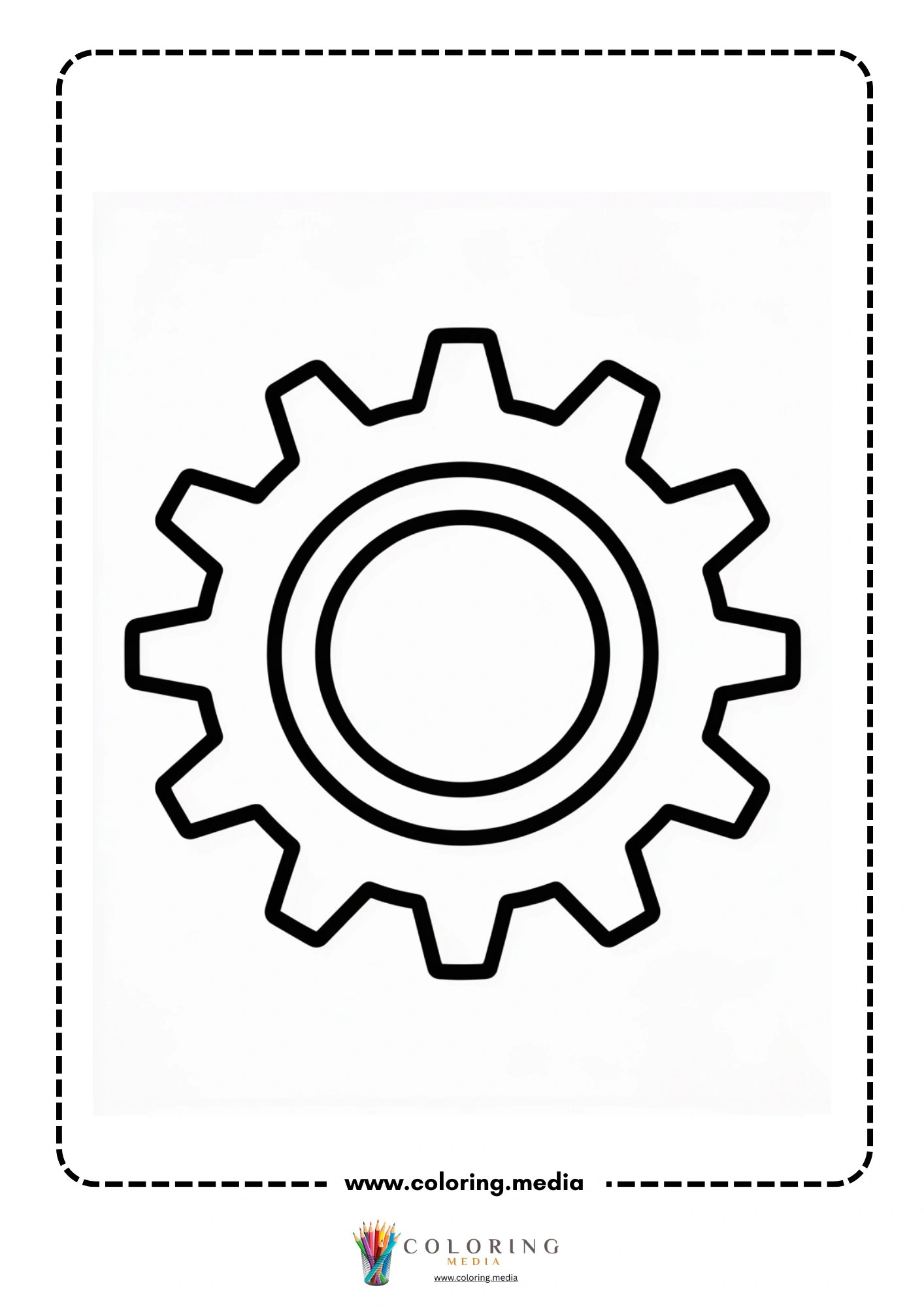 Gear coloring page with interlocking gears and bolts