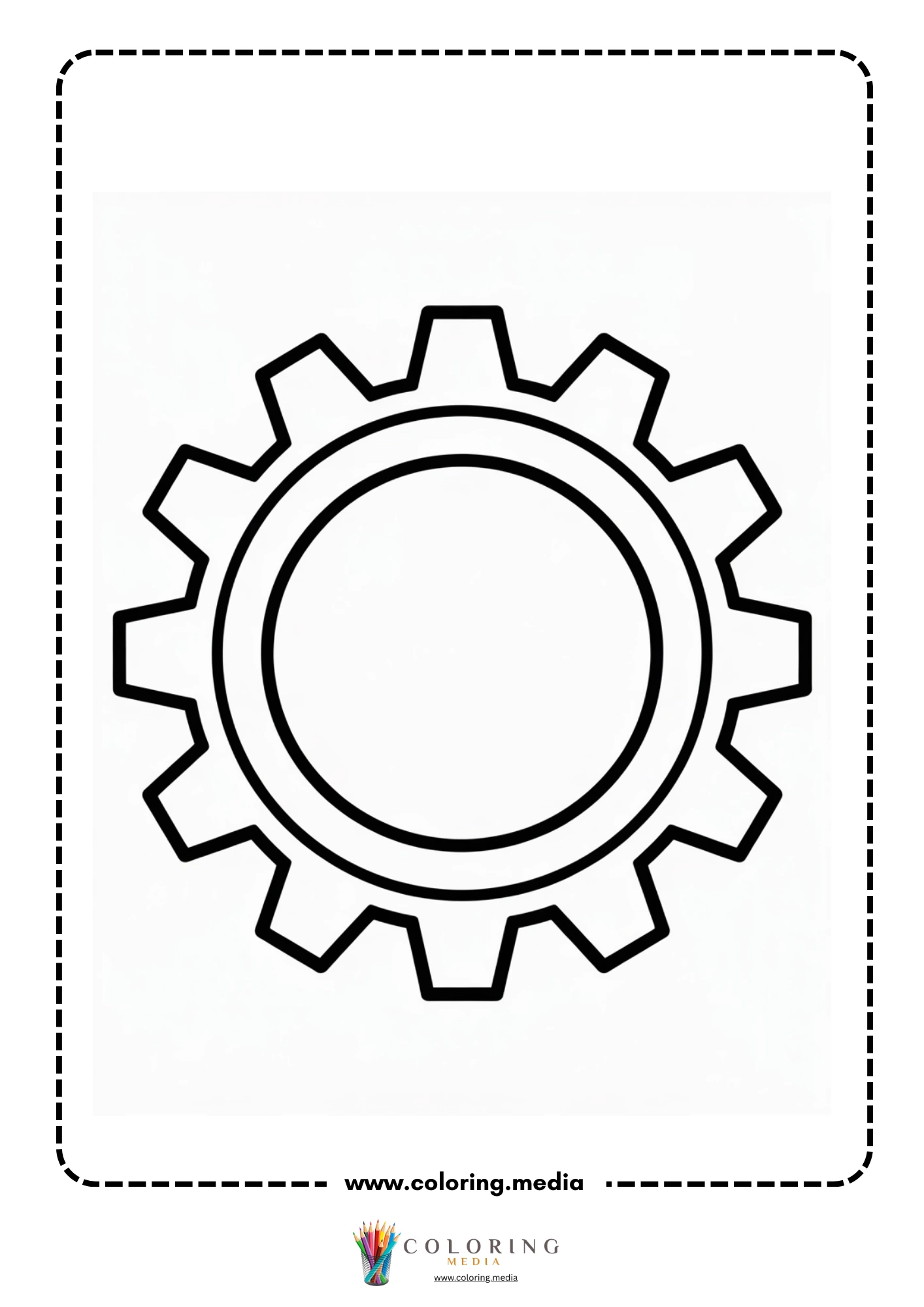 Gear coloring page with simple machine parts line art