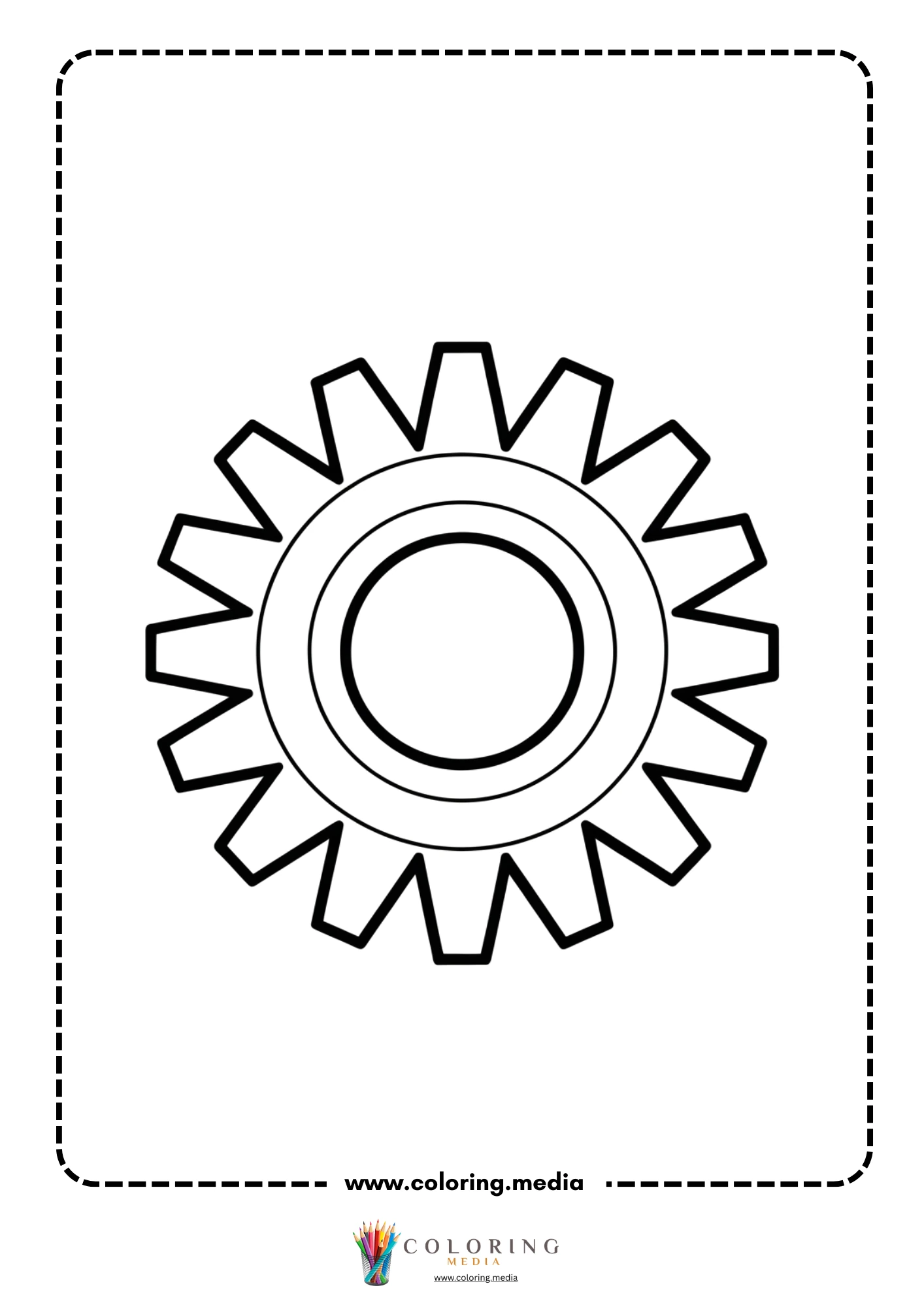 Gear coloring page with wrench and gear engineering design