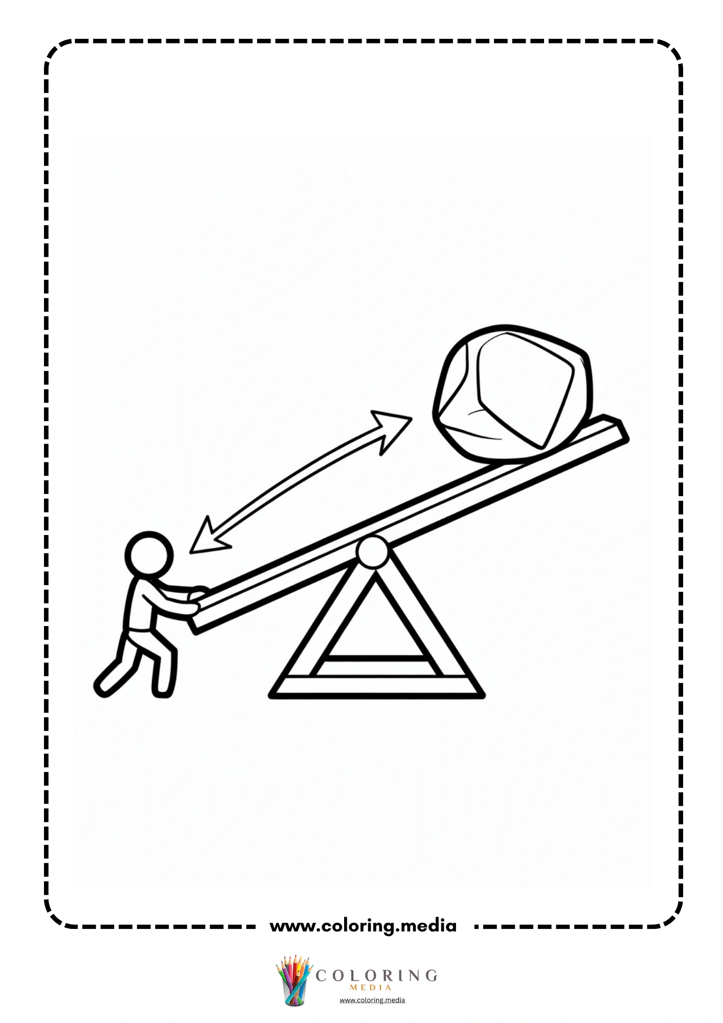 Levers coloring page with beam resting on a rock