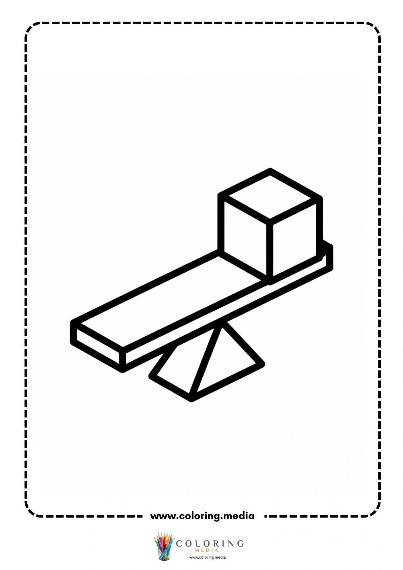 Levers coloring page with plank fulcrum and ground line