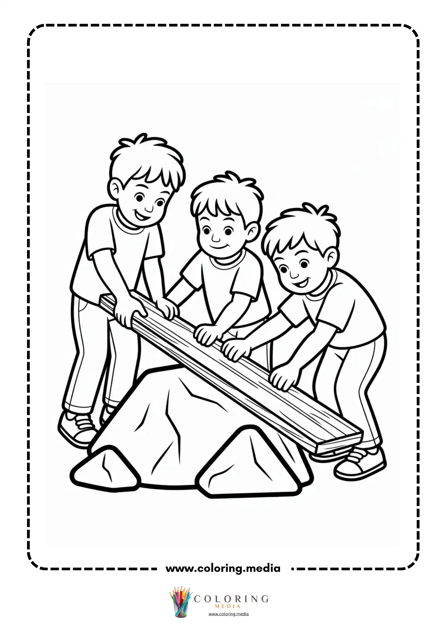 Levers coloring page with lever lifting one side upward