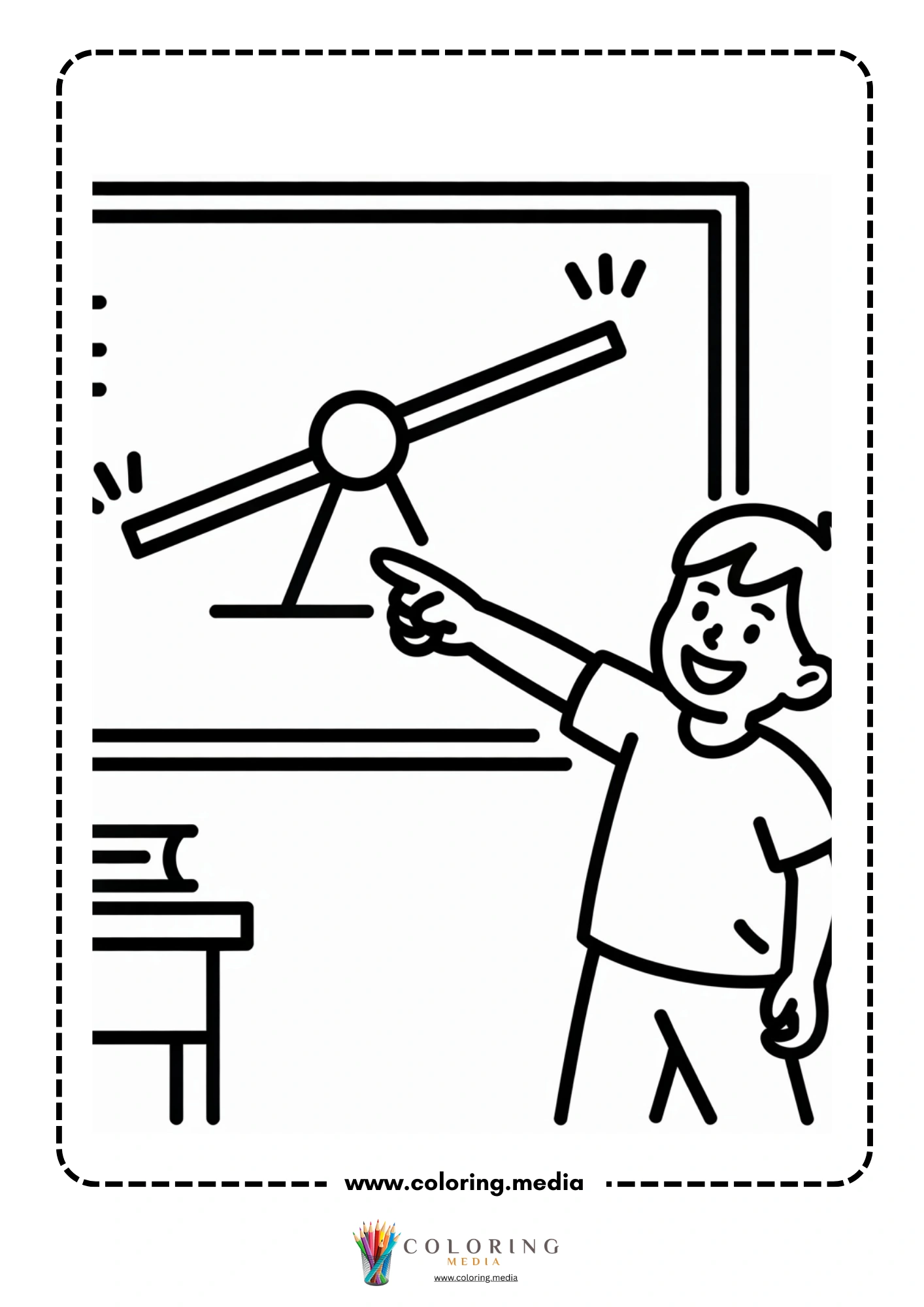 Levers coloring page with seesaw style lever for kids