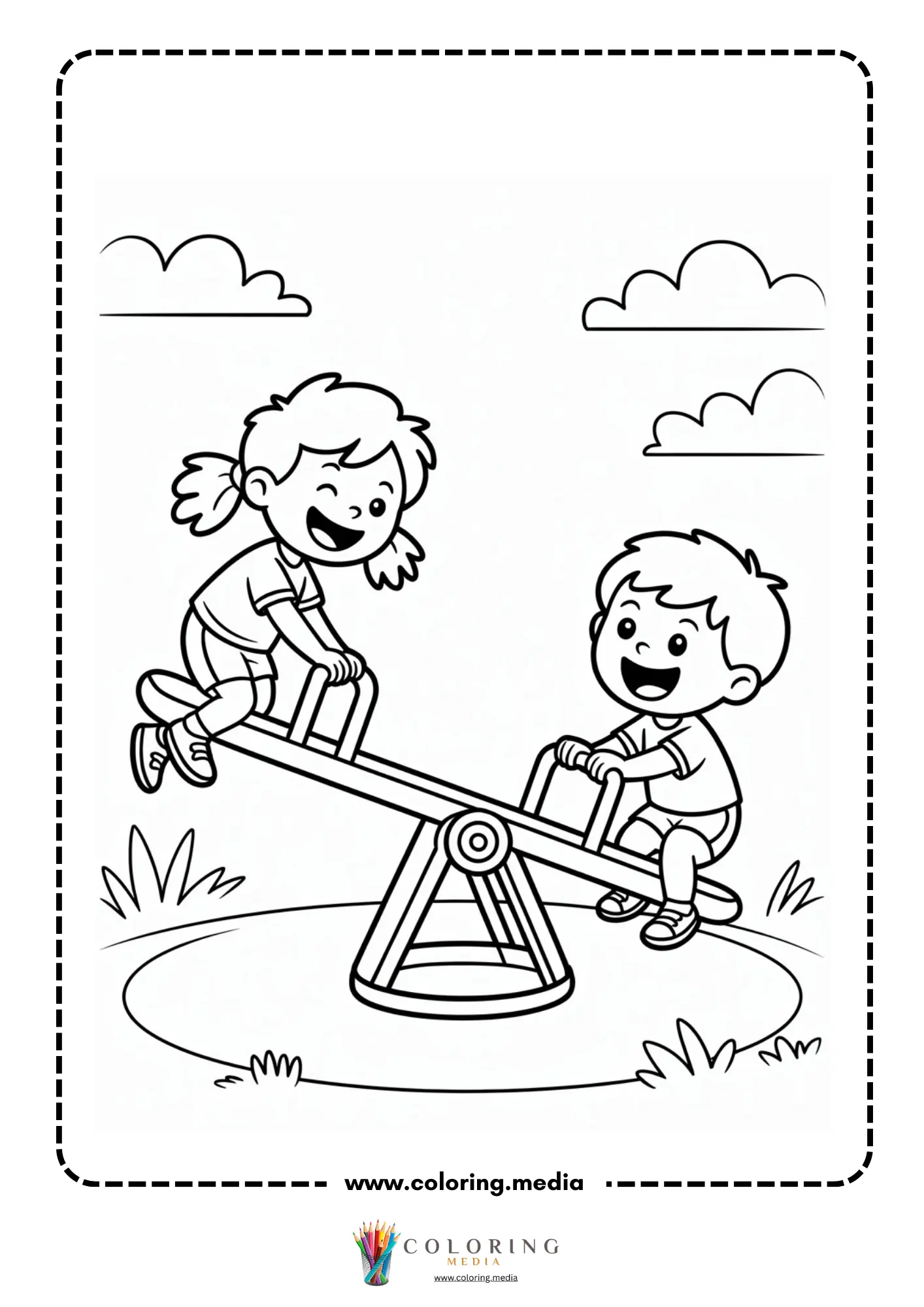 Levers coloring page with lever and fulcrum line art