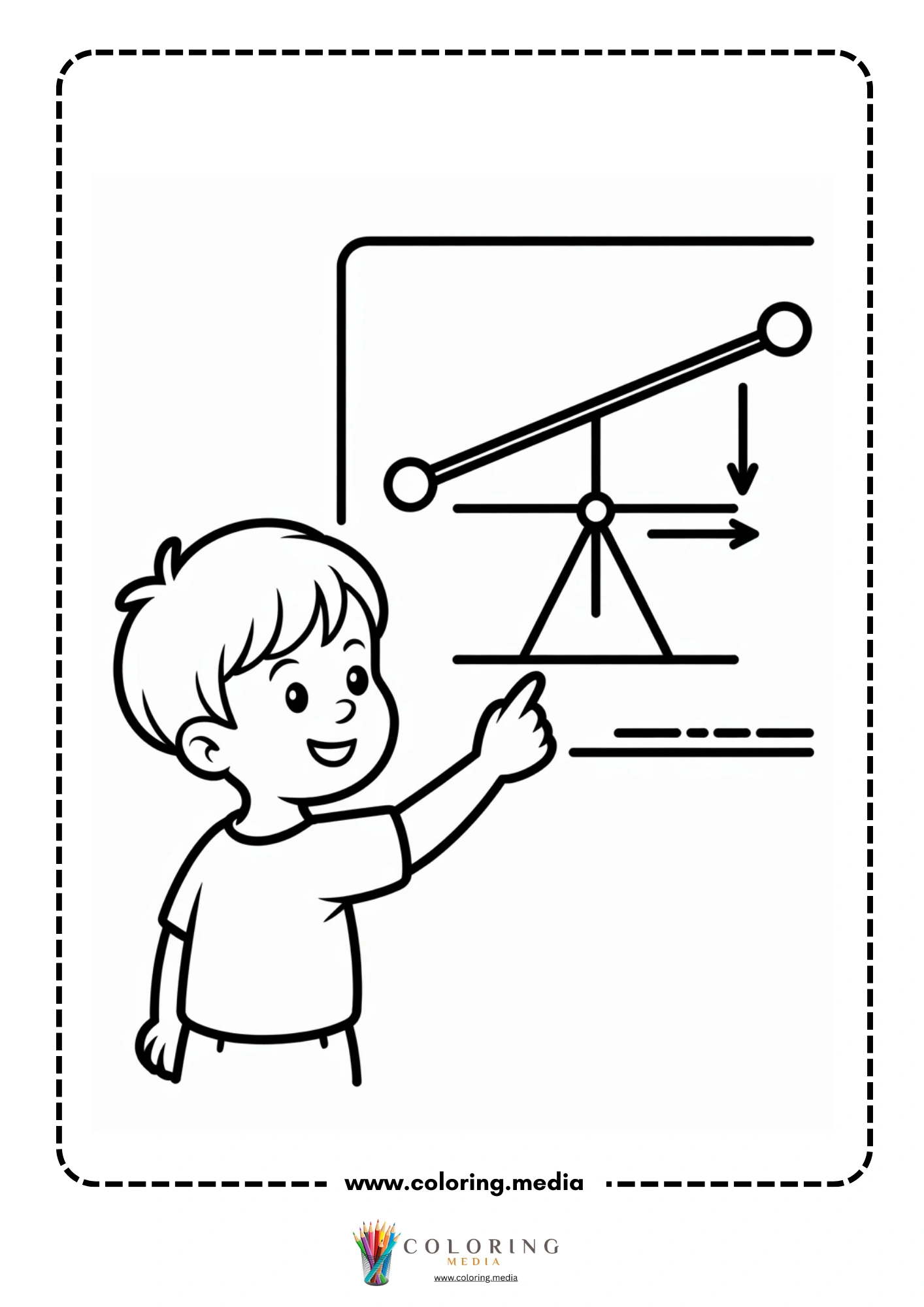 Levers coloring page with balanced beam and handles