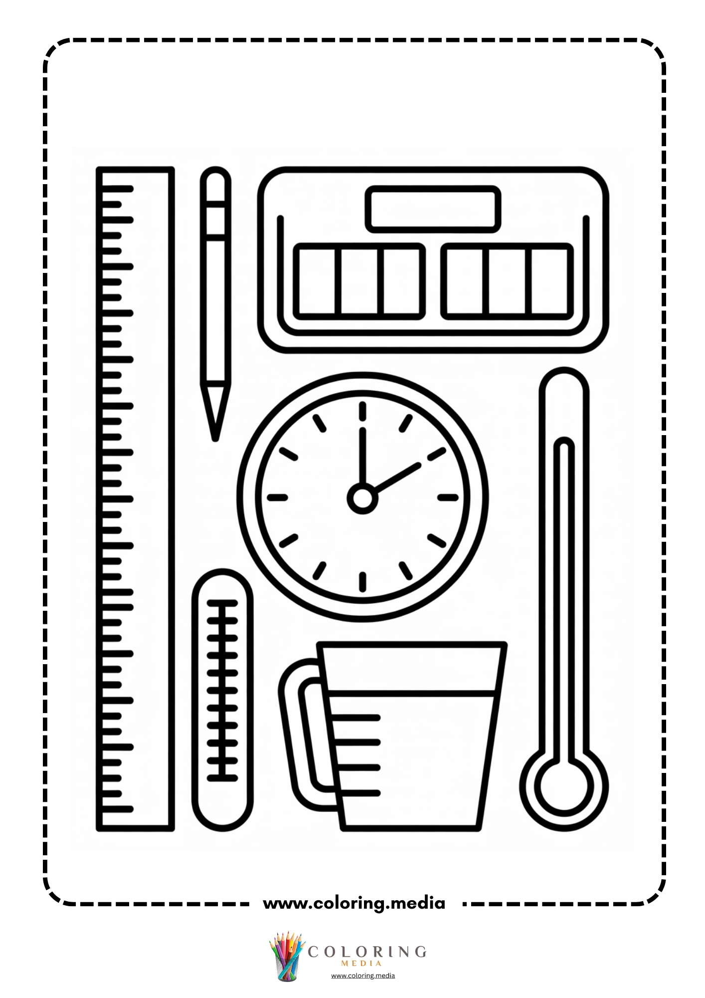 Measure tools coloring page with ruler and pencil