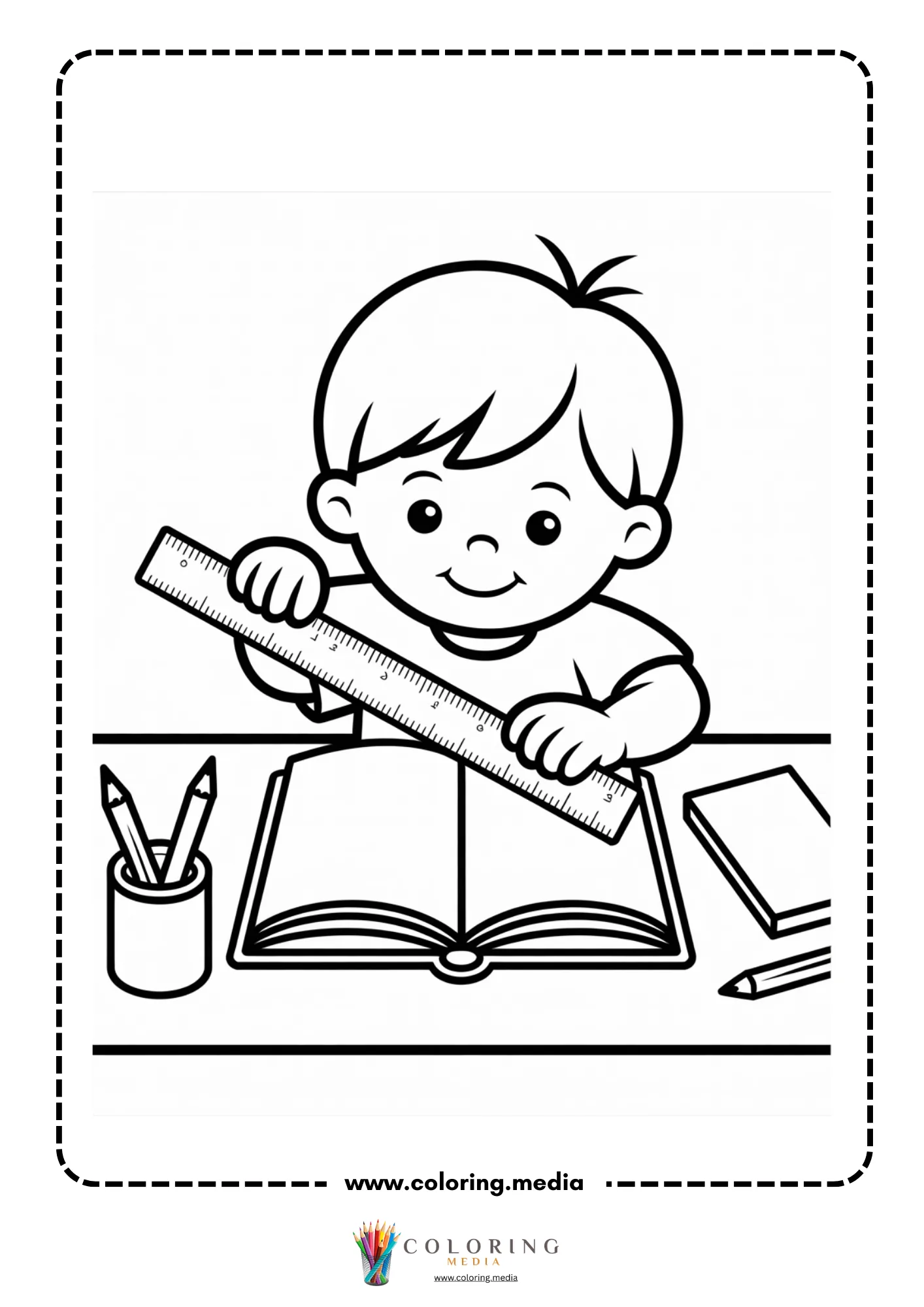 Measure tools coloring page with balance scale and cubes
