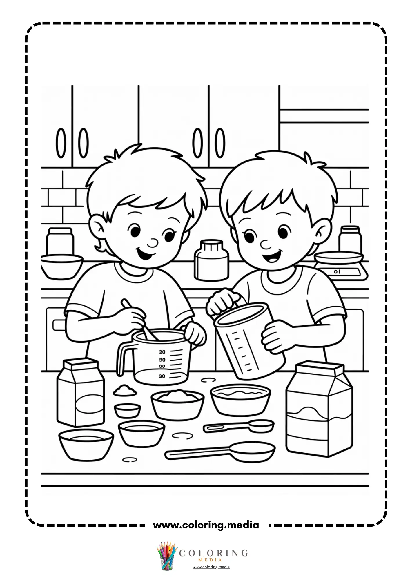 Measure tools coloring page with measuring cup and ruler