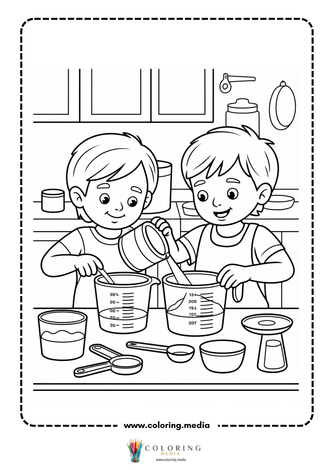 Measure tools coloring page with thermometer and measurement marks