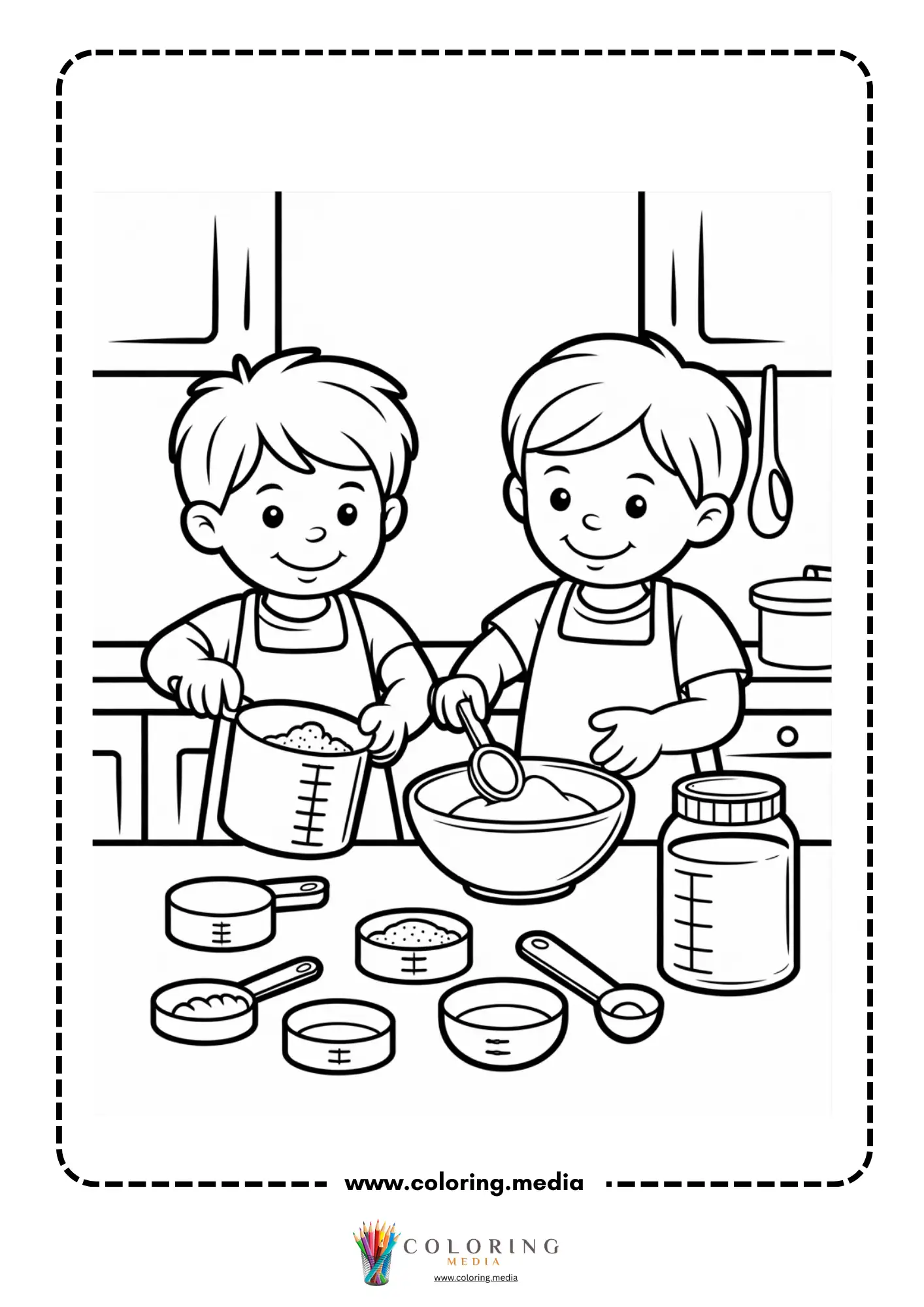 Measure tools coloring page with child measuring an object