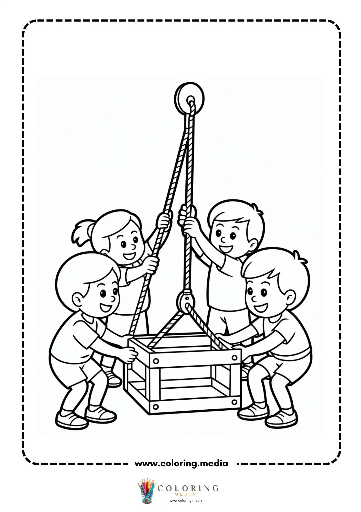 Pulley coloring page with pulley mounted on a bar