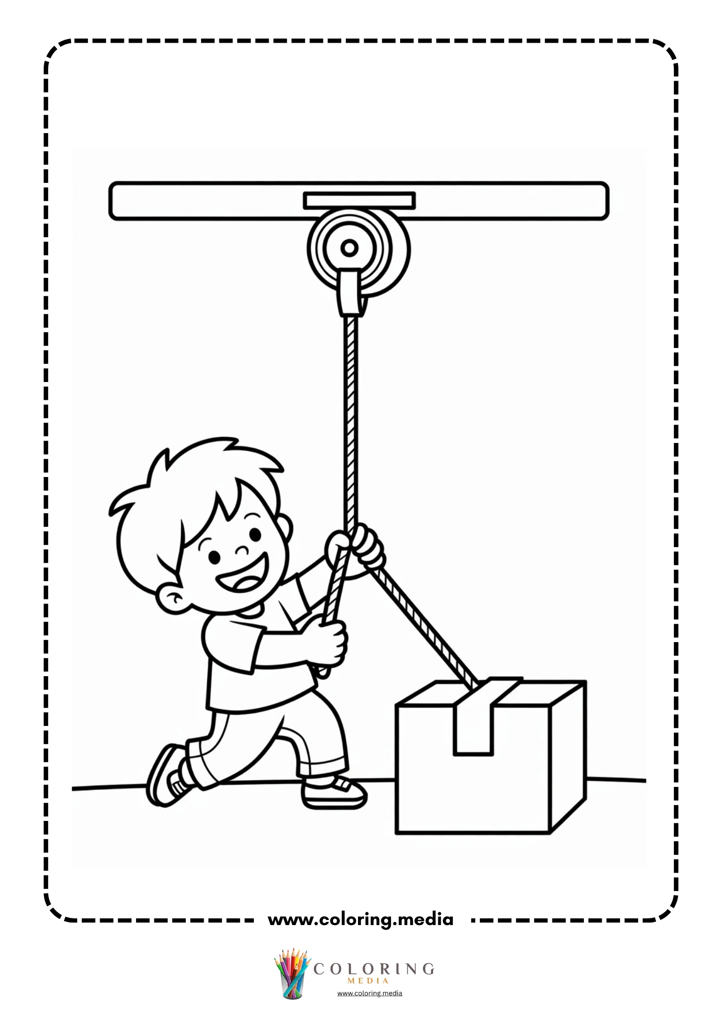 Pulley coloring page with simple hook rope and wheel