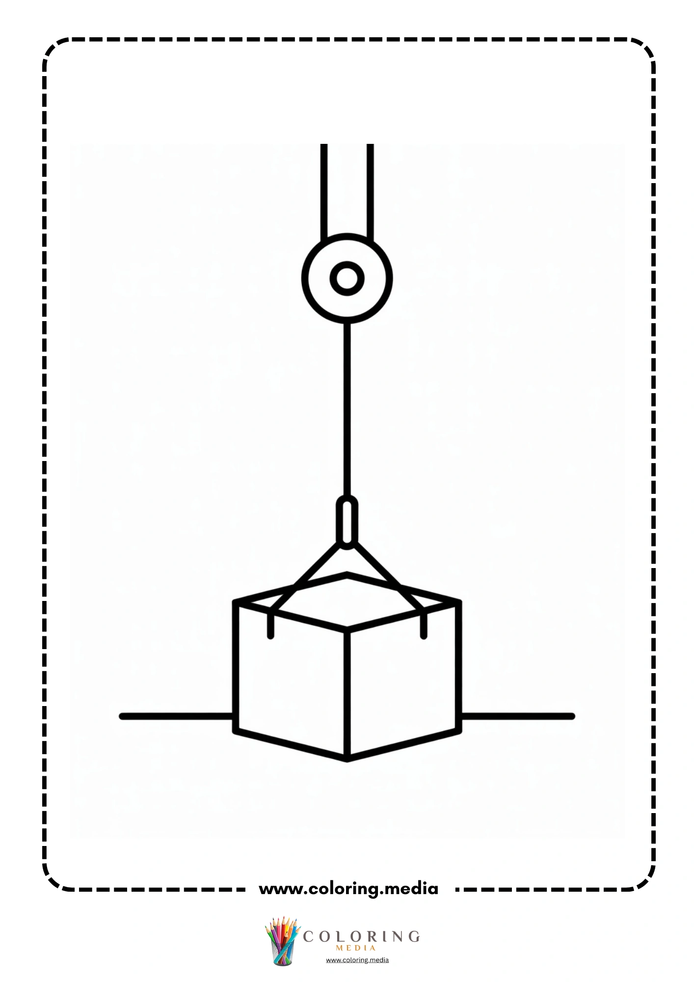 Pulley coloring page with child using a rope pulley