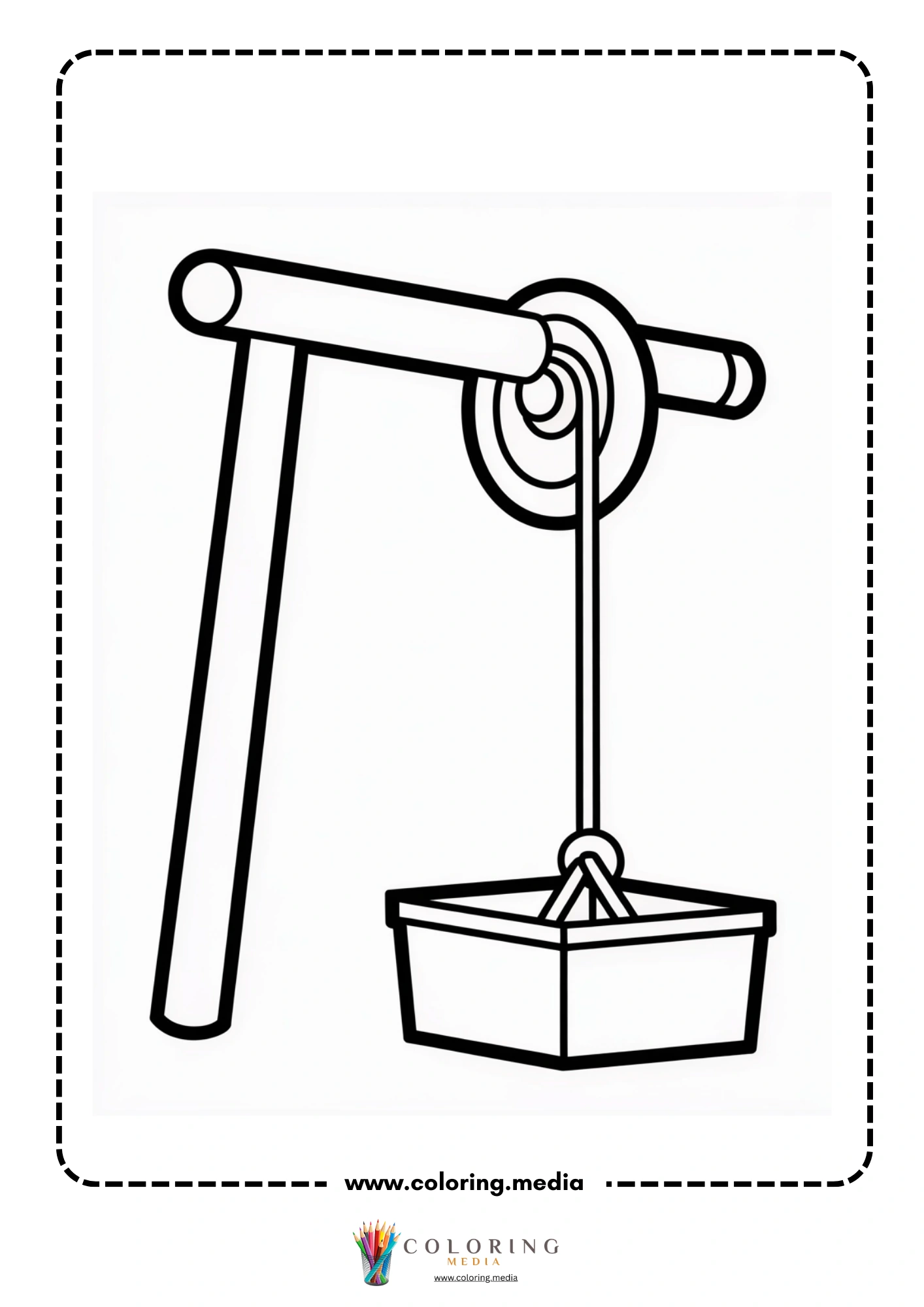 Pulley coloring page with basic pulley line art