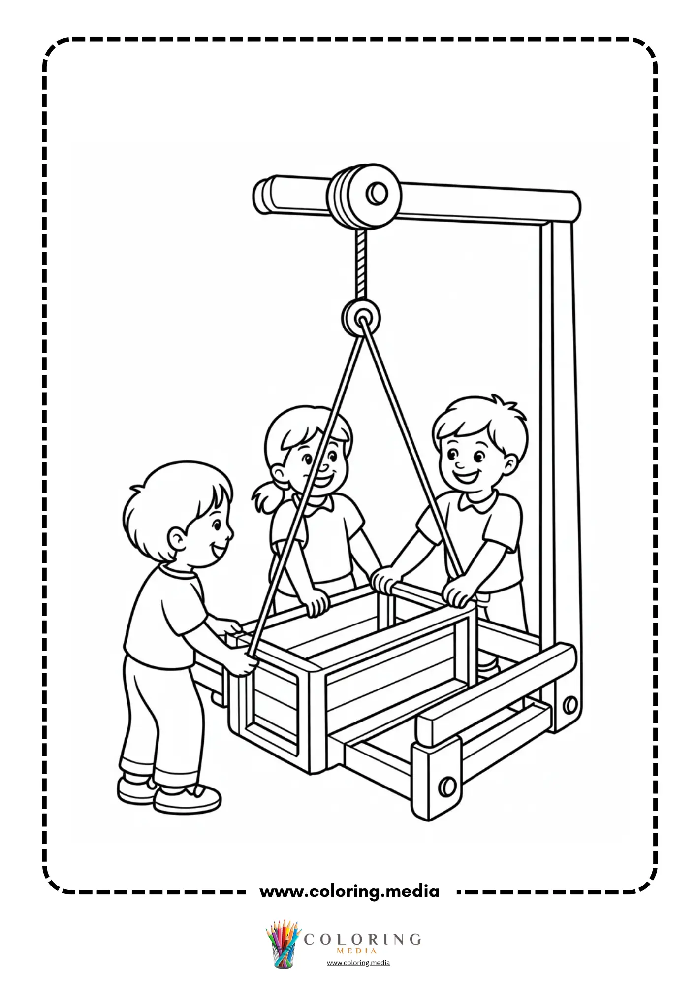 Pulley coloring page with rope and support beam