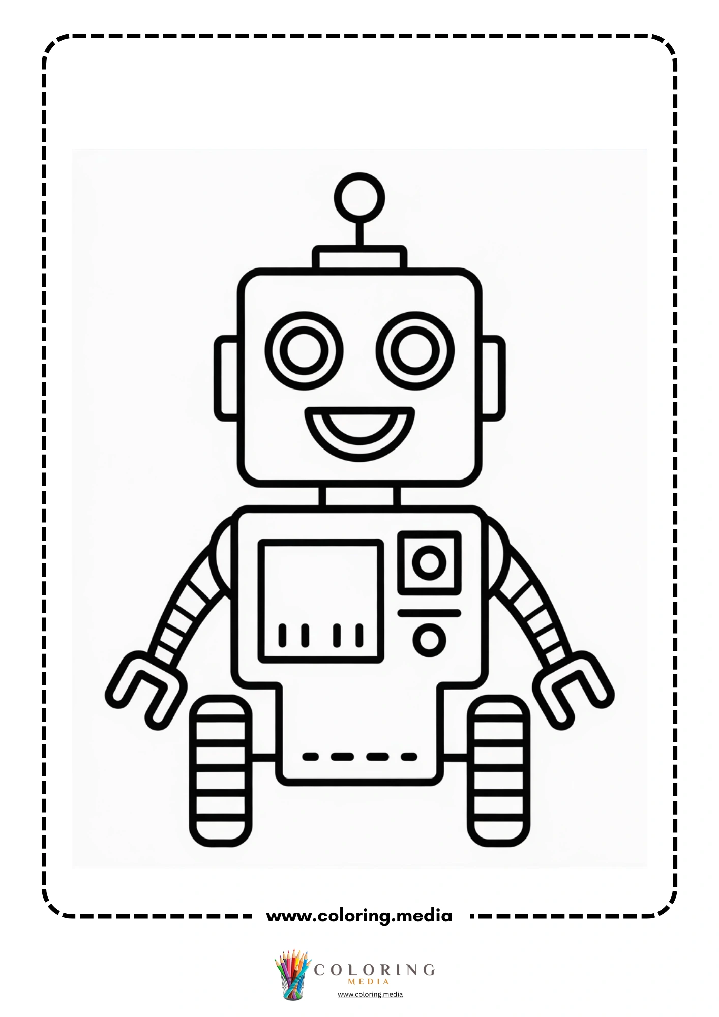 Robot coloring page with child building a robot