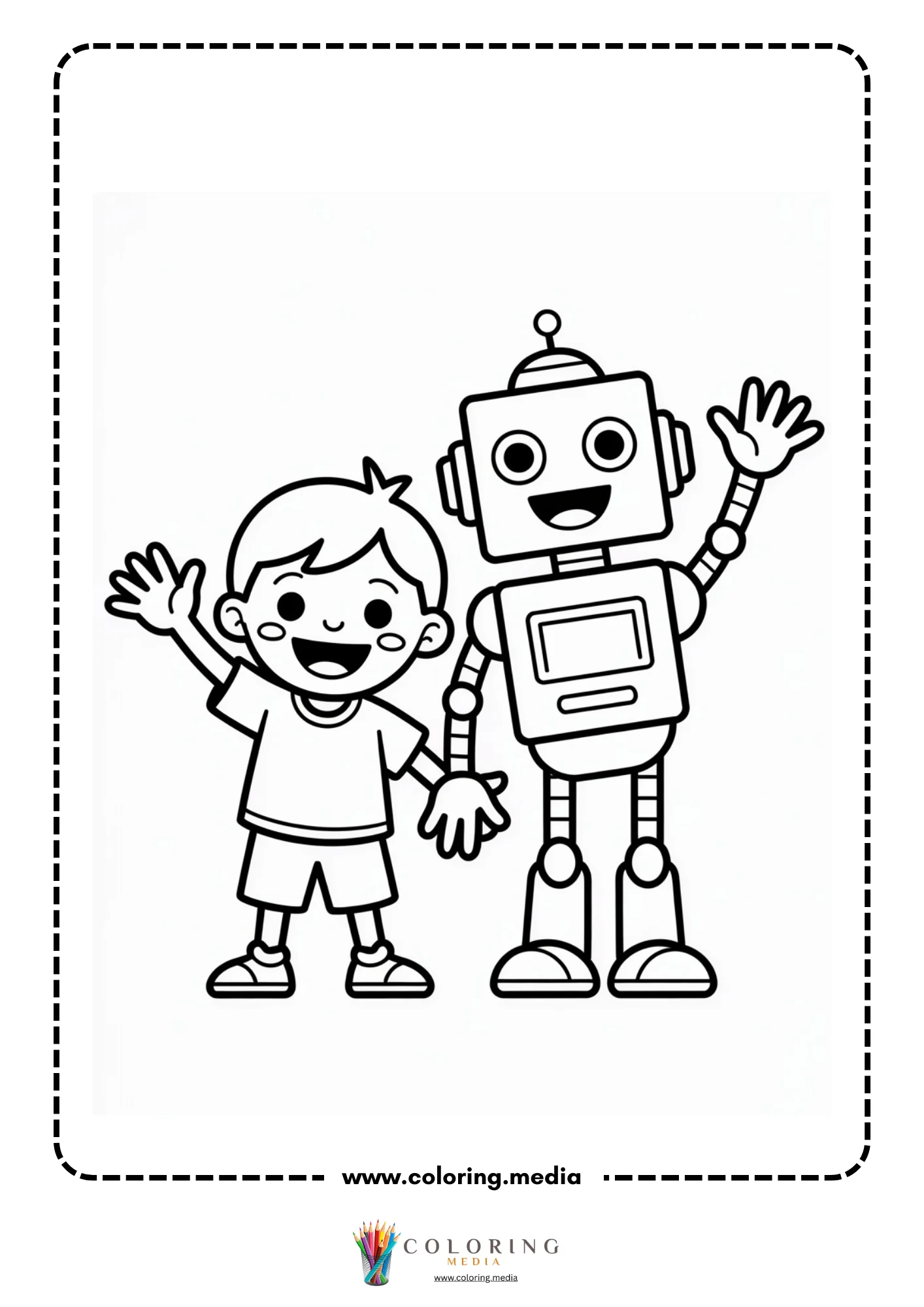 Robot coloring page with robot face and chest screen